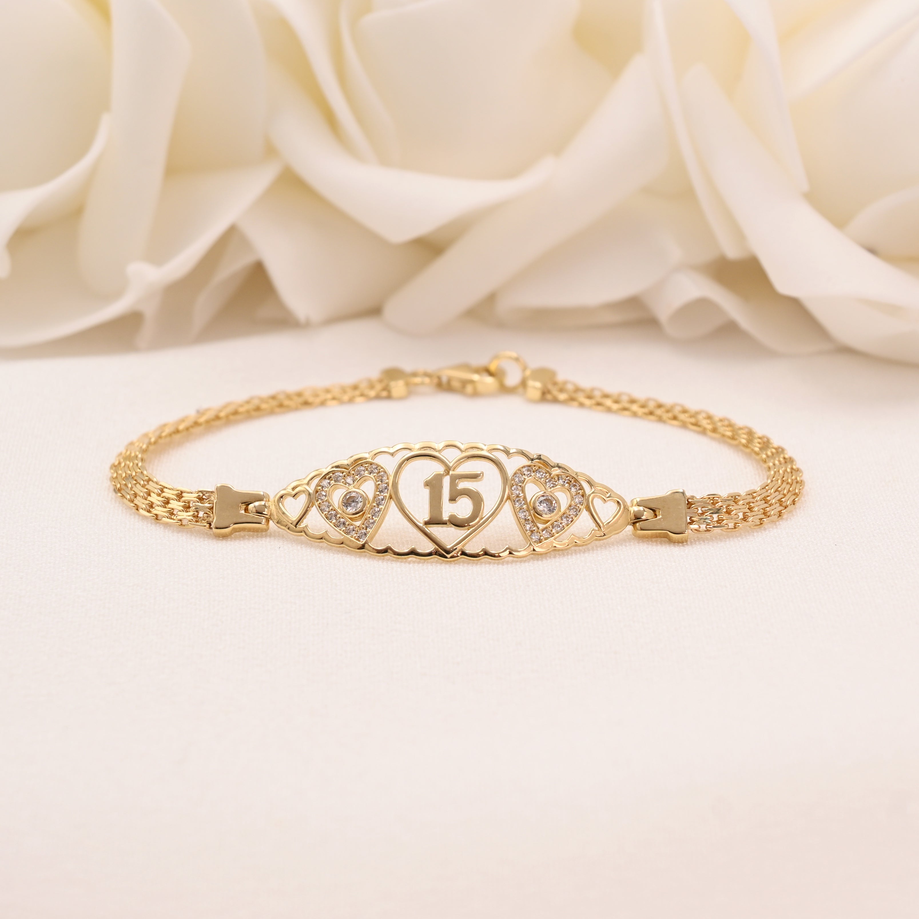 14k Quinceañera Heart Bracelet
