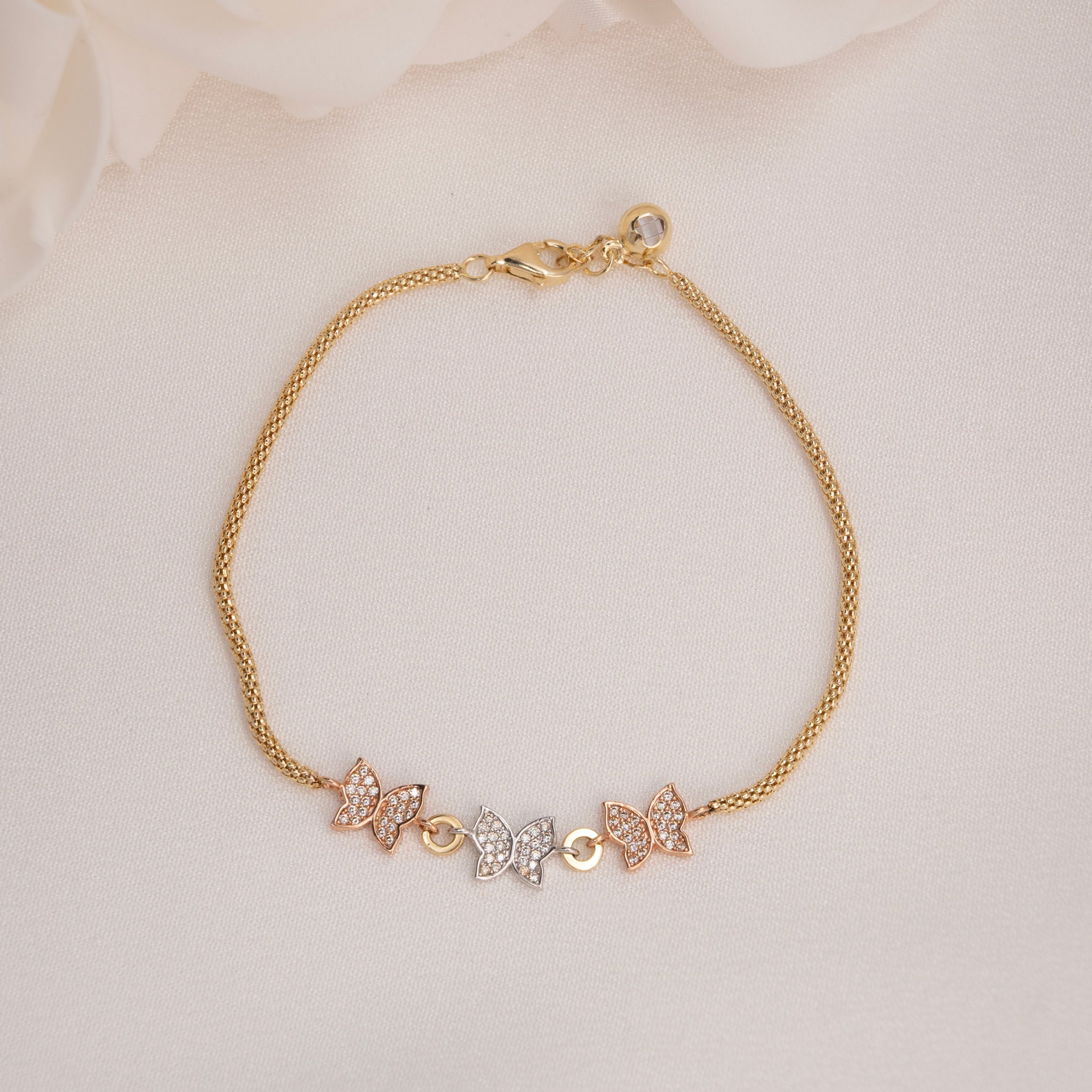 14K Tricolor Butterfly Bracelet