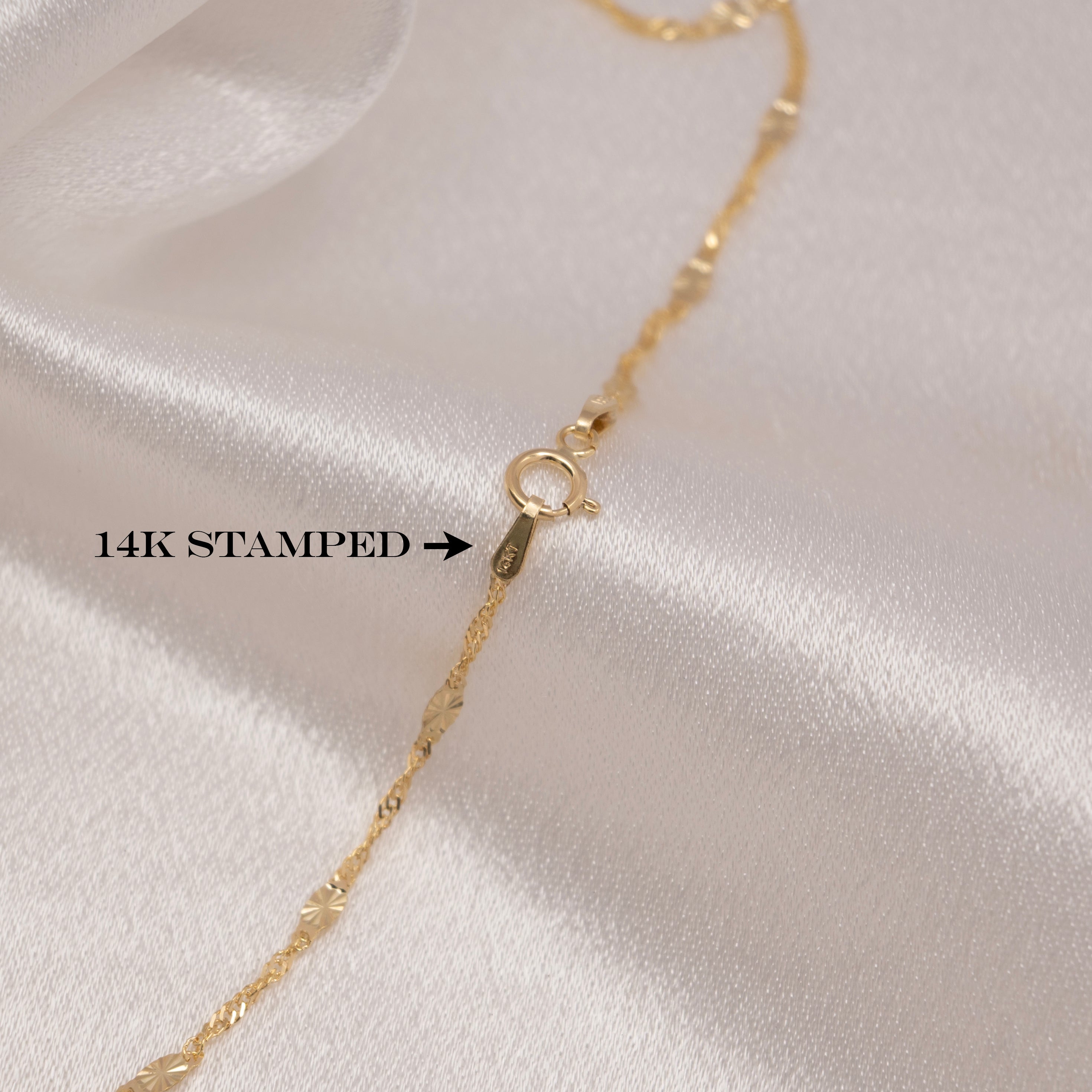Pulsera de espejo con corte de diamante de 14 k