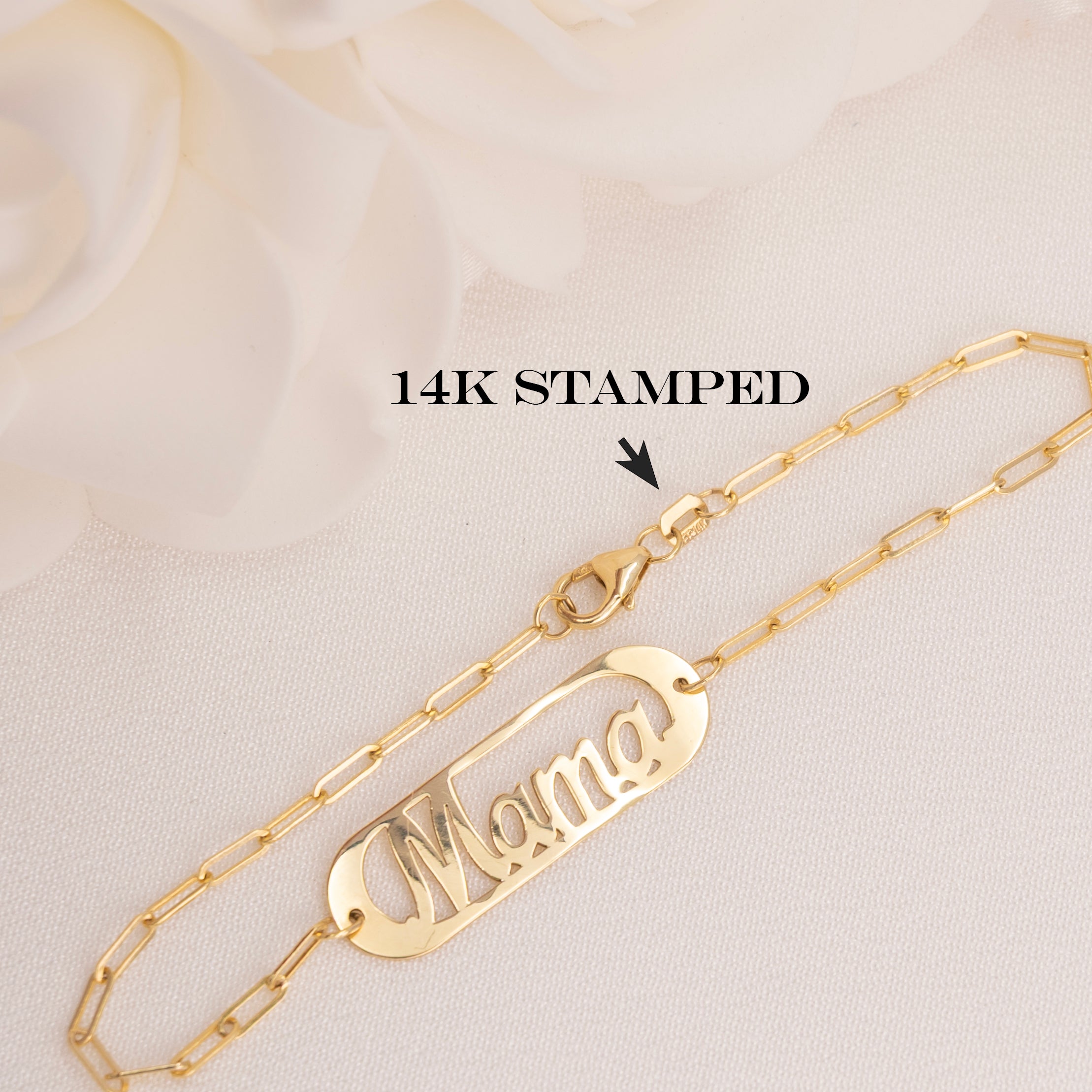 14k "Mama" Paperclip Bracelet