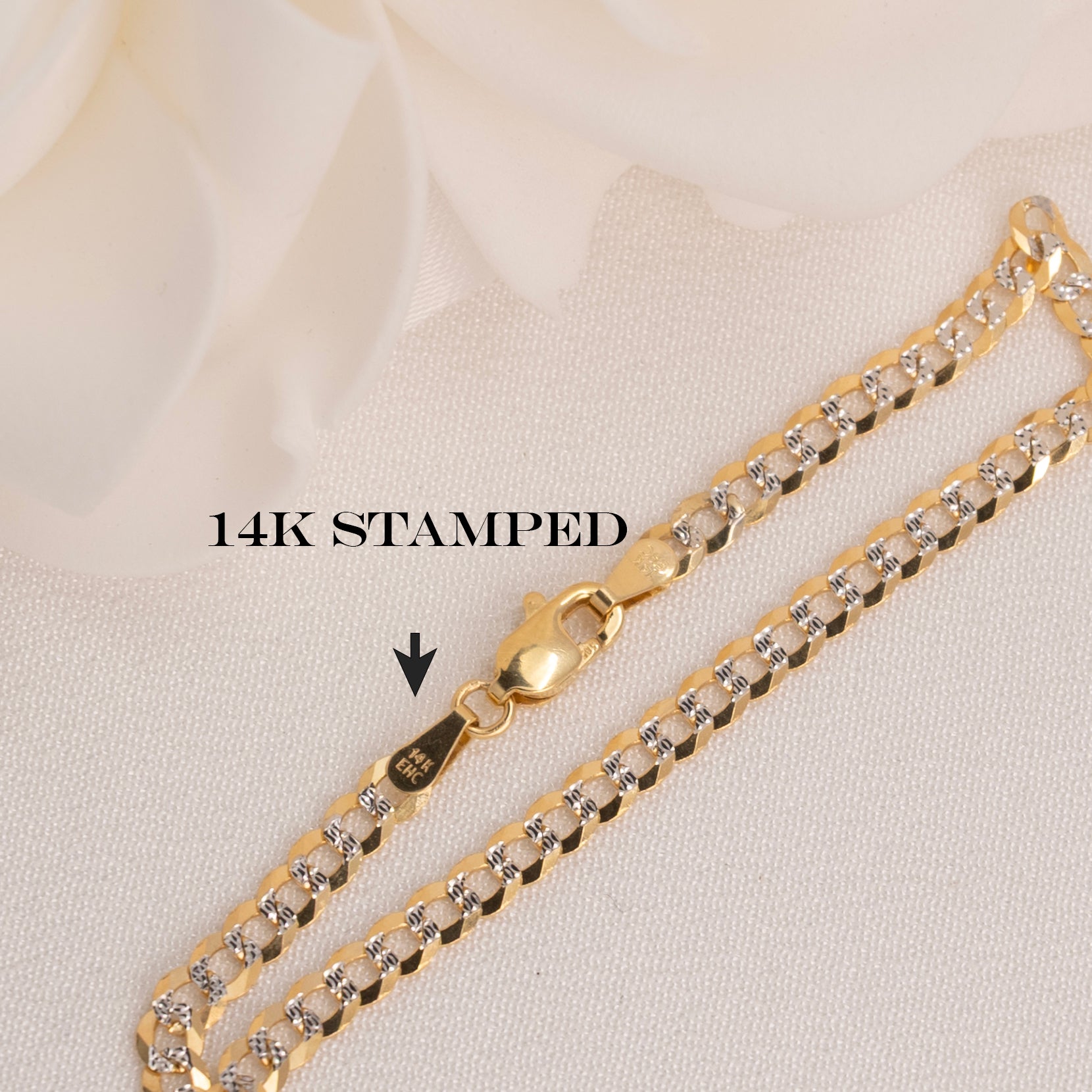 14k Classic 2 Tones Curb Bracelet - 3.6mm