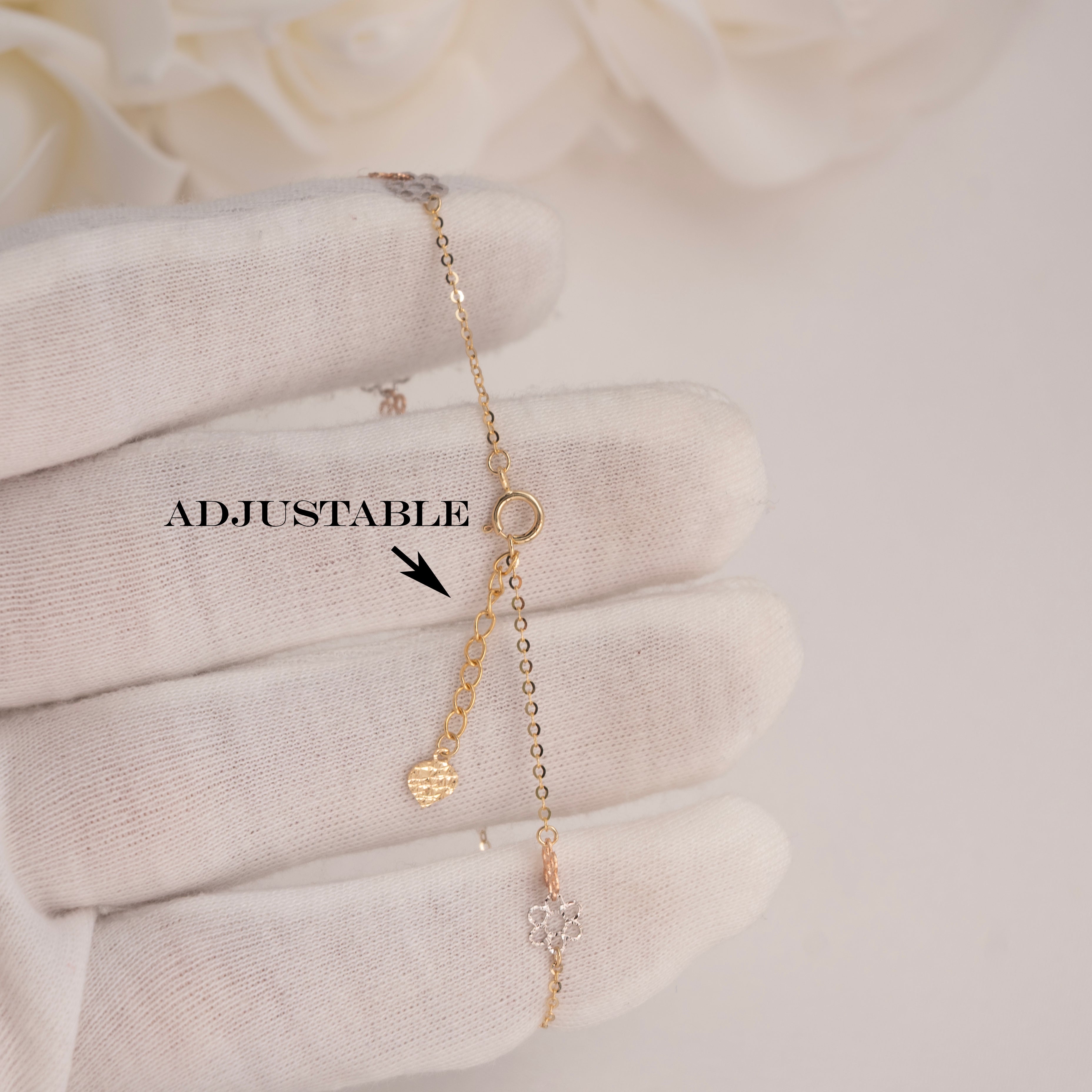 14k Tricolor Flowers Bracelet
