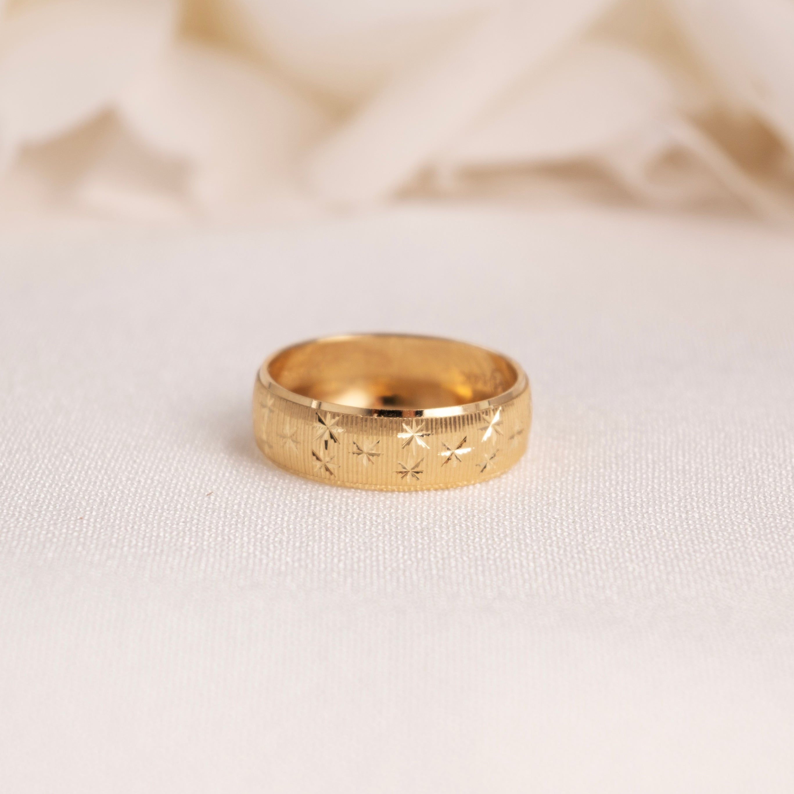 14k Star Diamond Cut Wedding Band -  6MM