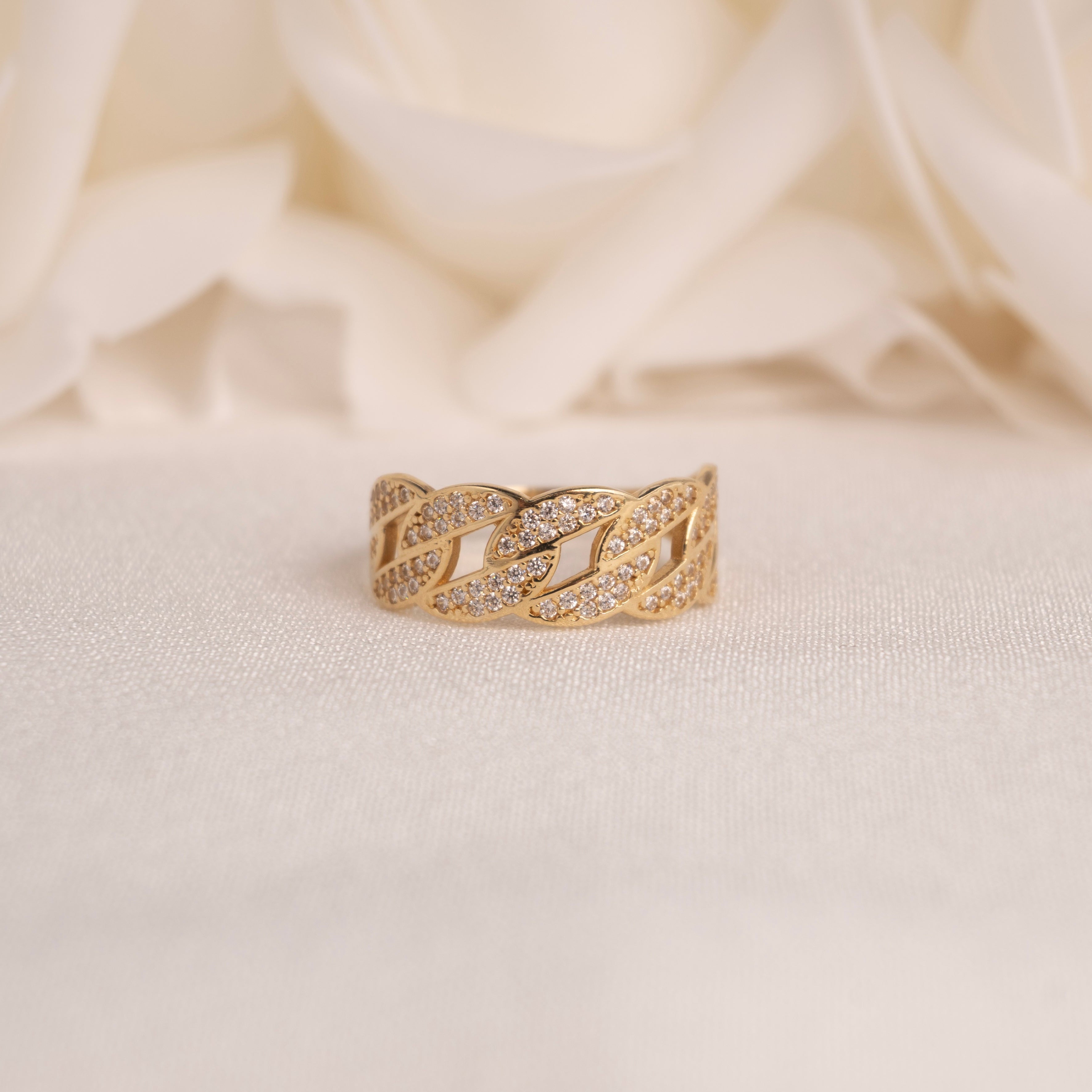14k Thick Pave Curb Ring