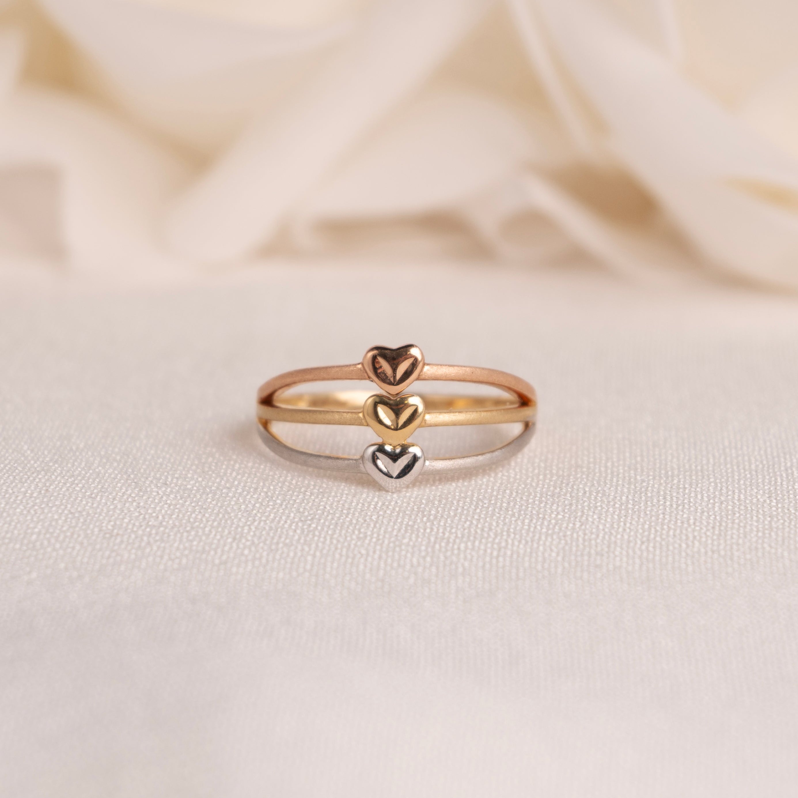 14k Triple Tricolor Heart Ring