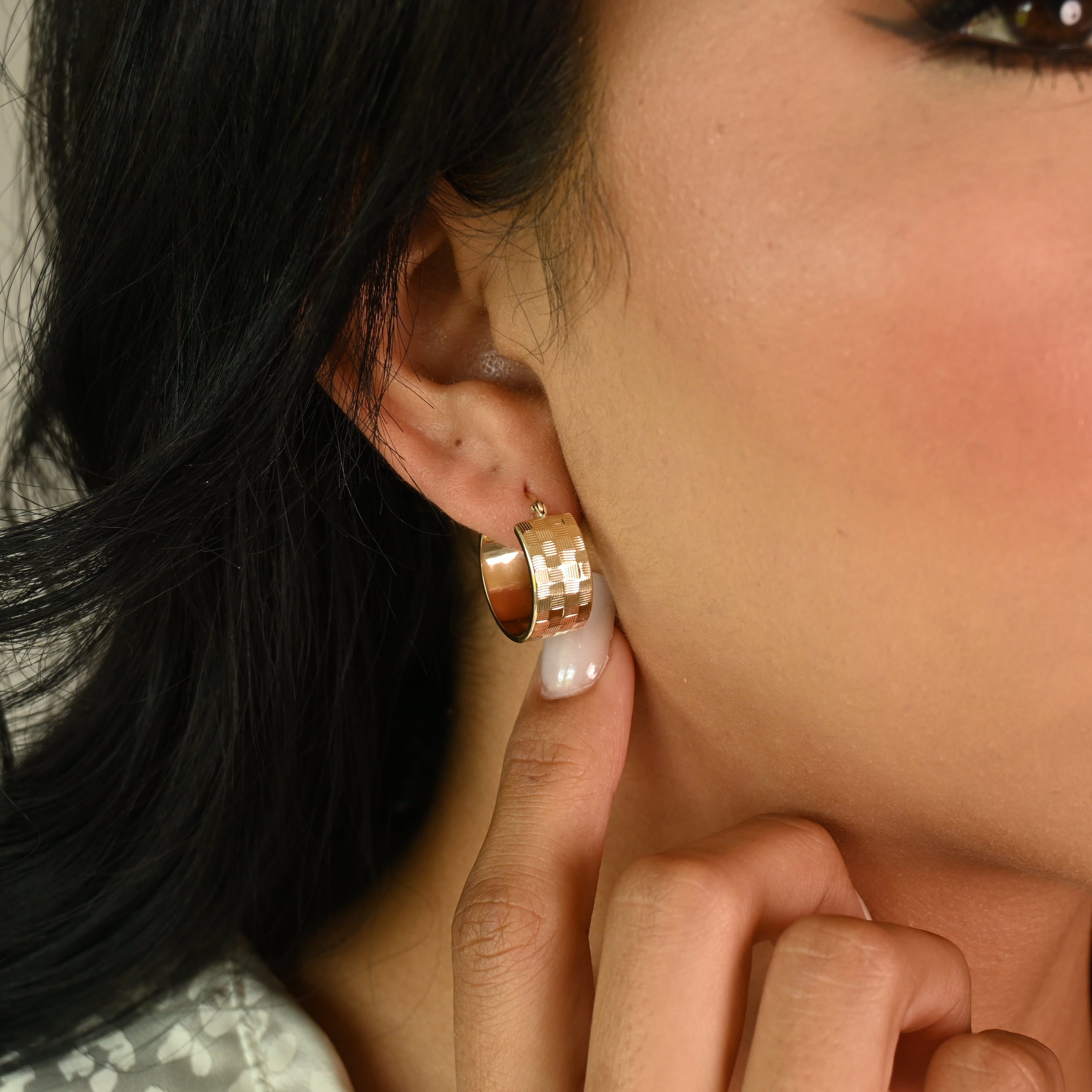 14k Textured Hoops Earrings - 8MM Thick