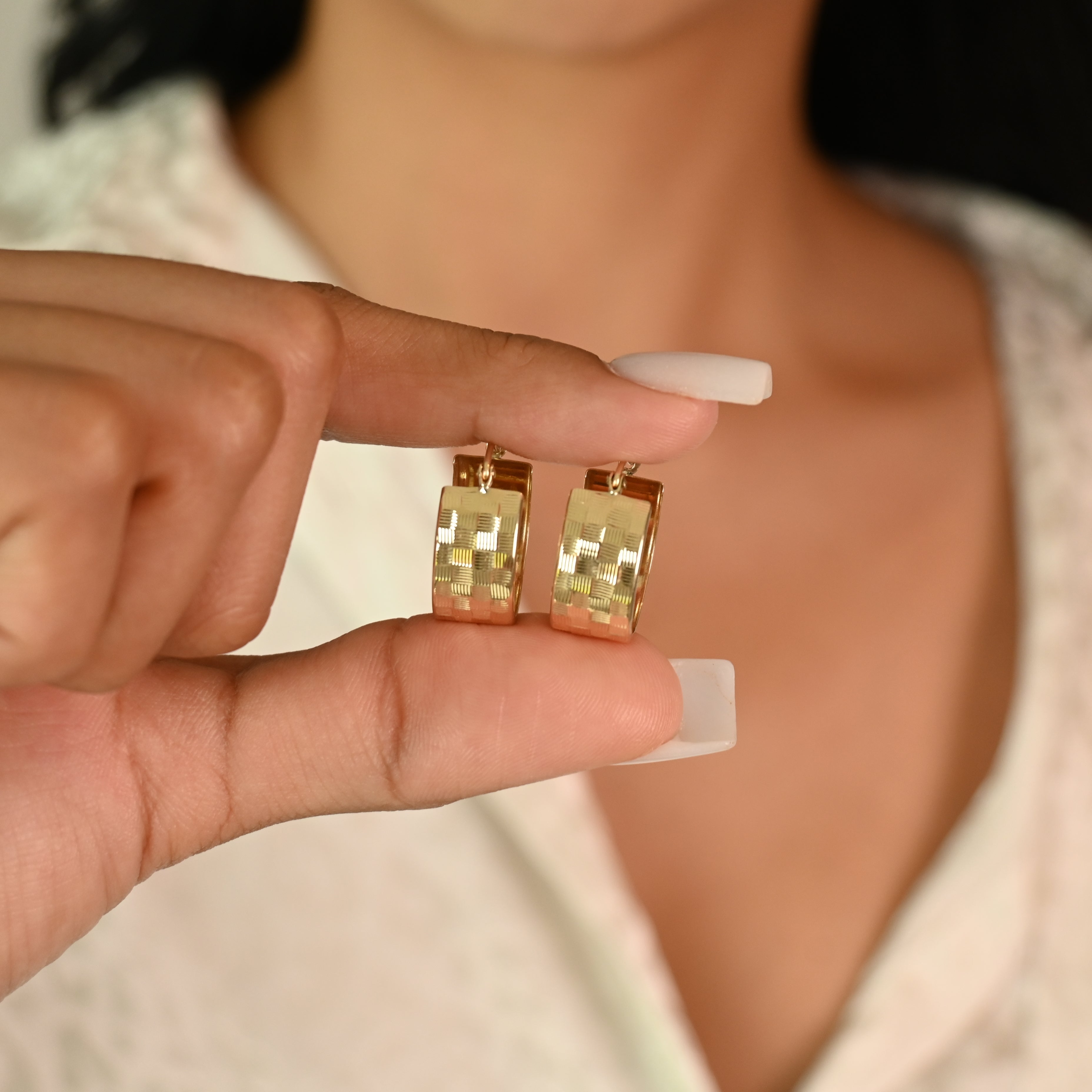14k Textured Hoops Earrings - 8MM Thick