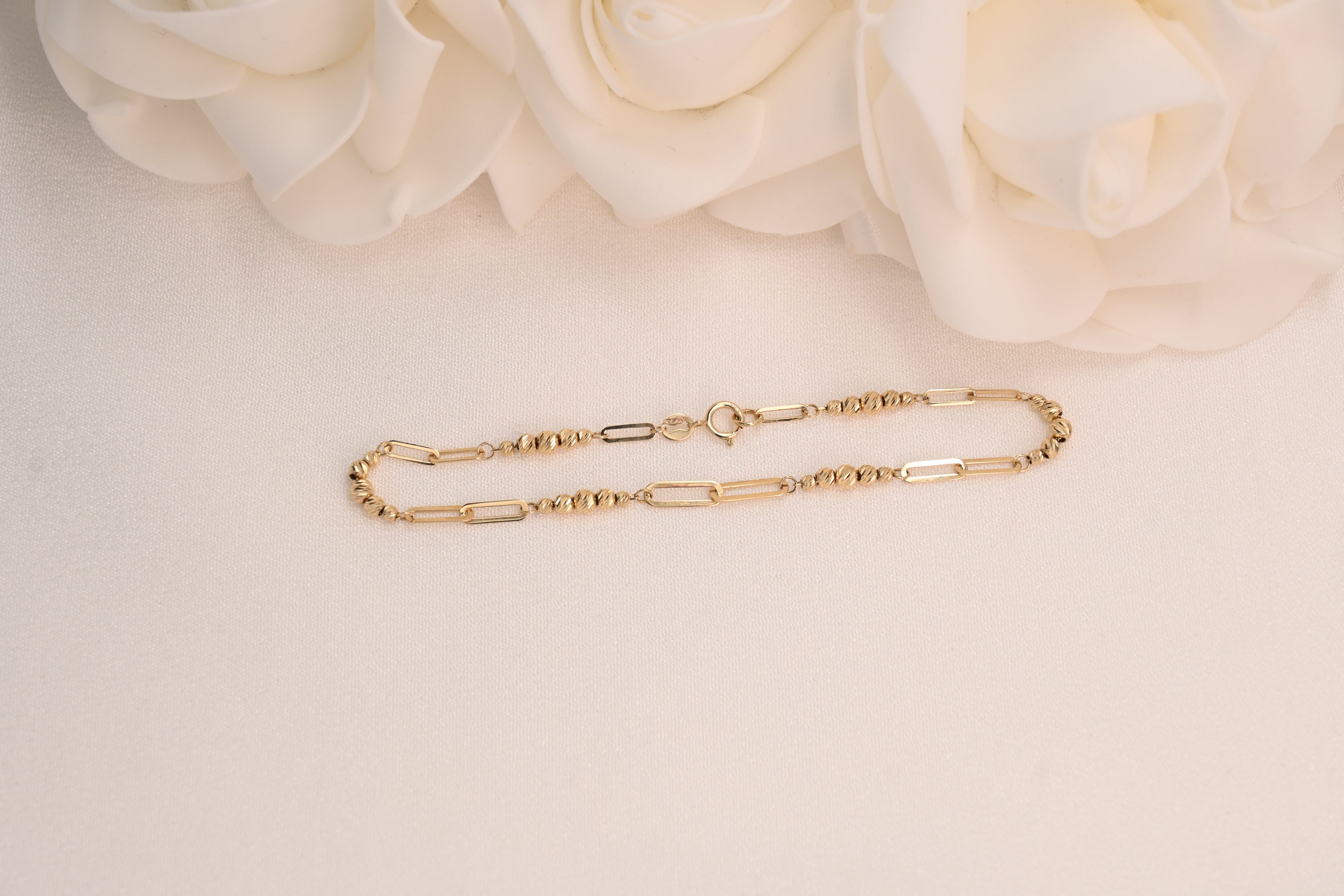 14k Paperclip Bead Bracelet