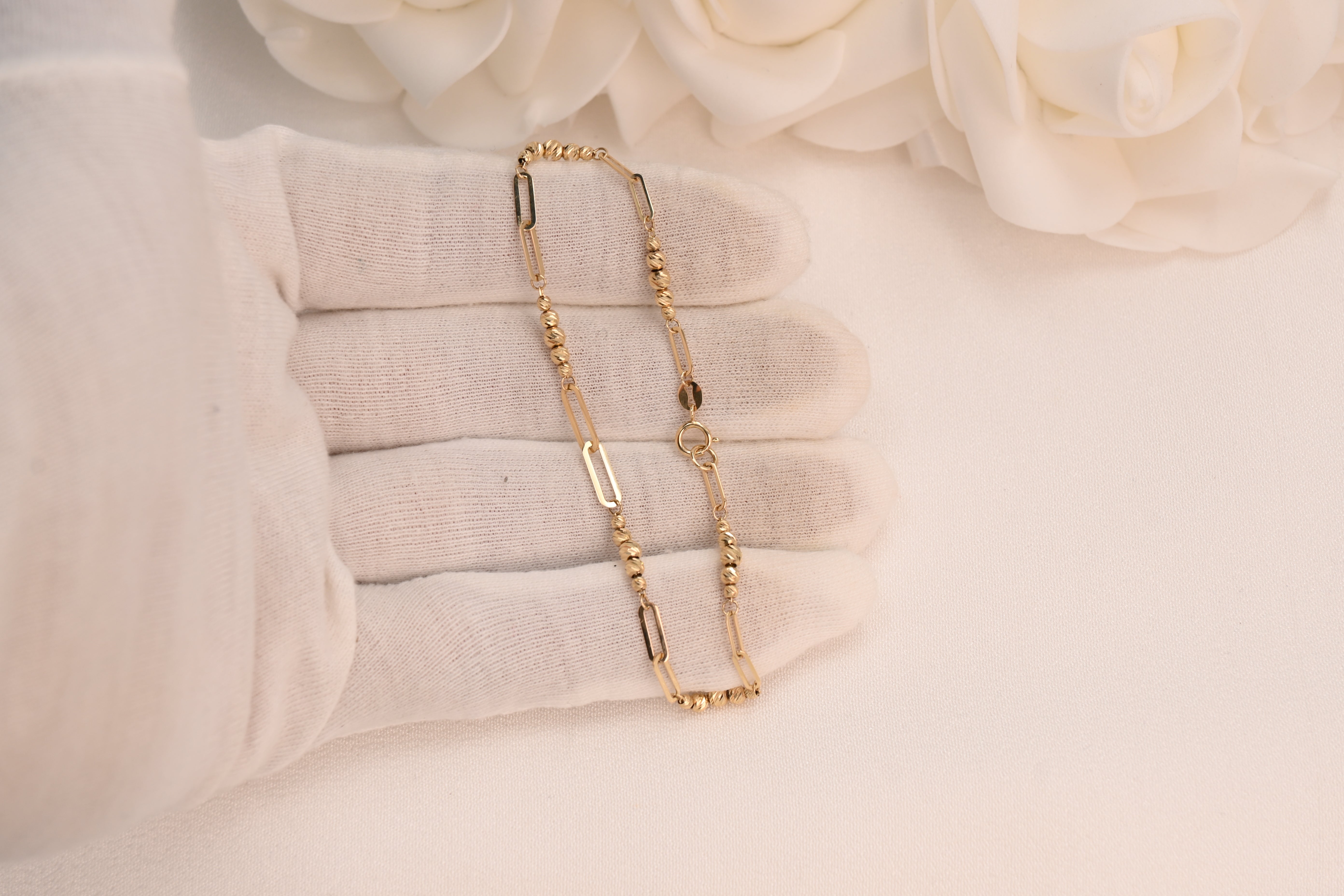 14k Paperclip Bead Bracelet