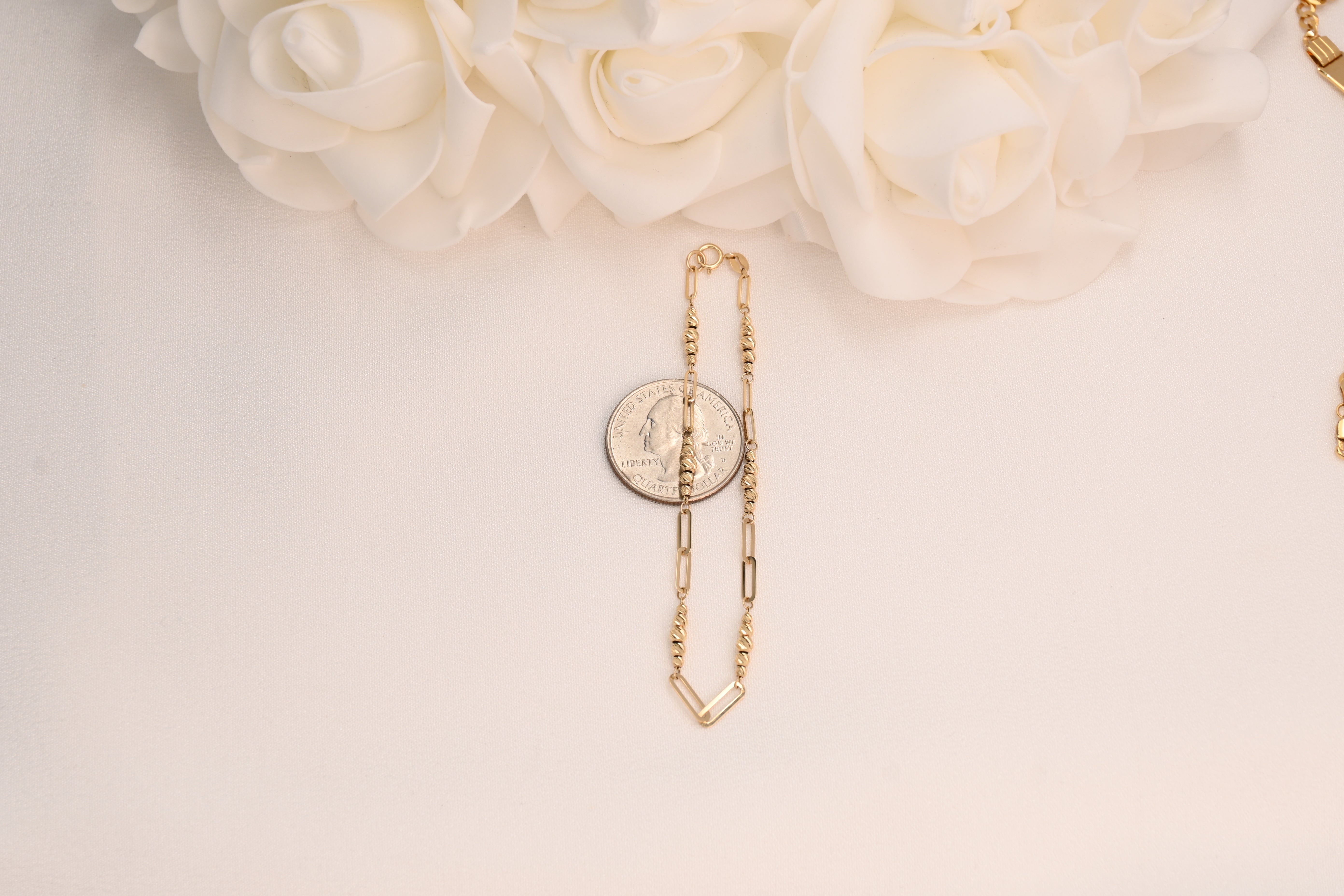 14k Paperclip Bead Bracelet