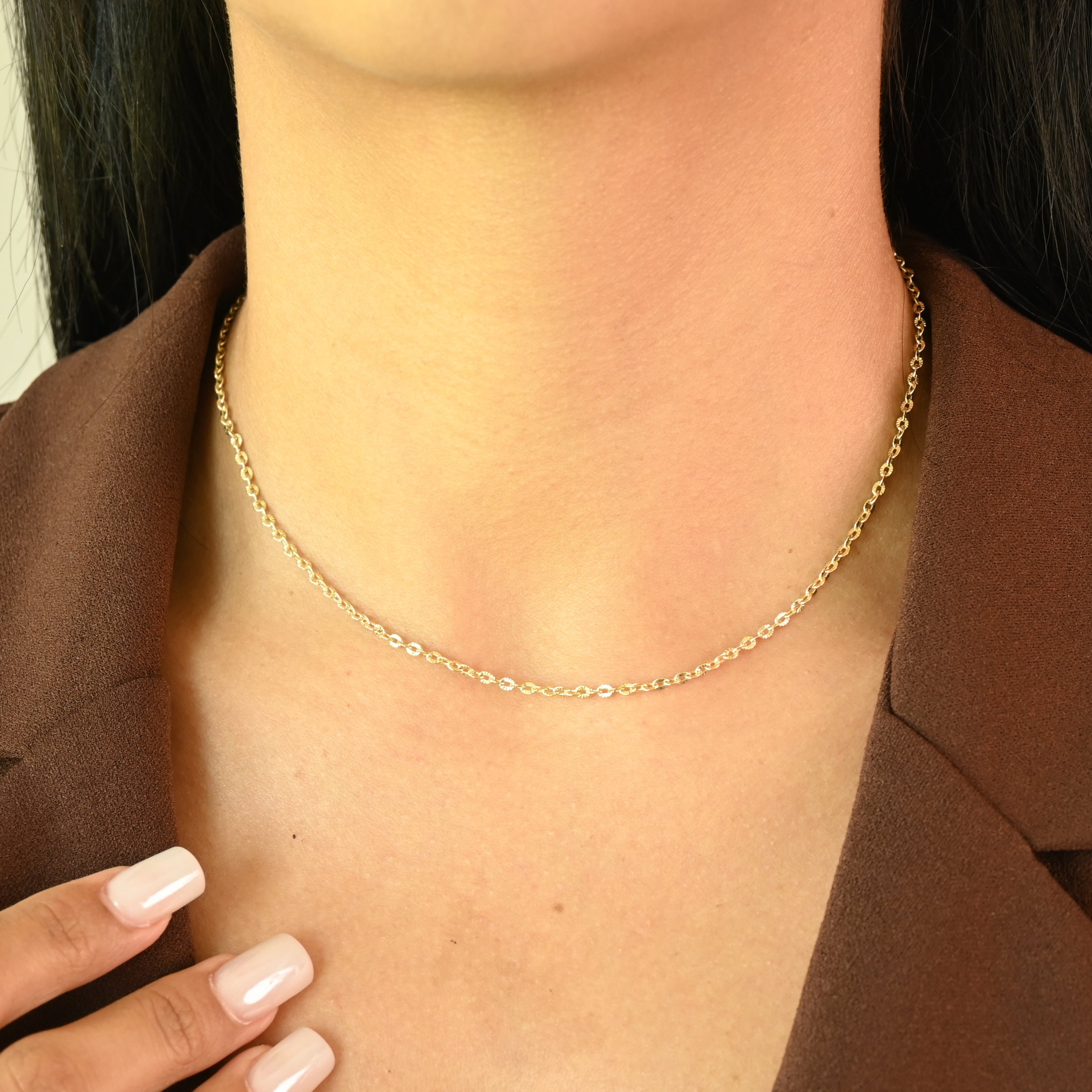 14k Diamond Cut Rolo Link Chain Necklace - 2MM