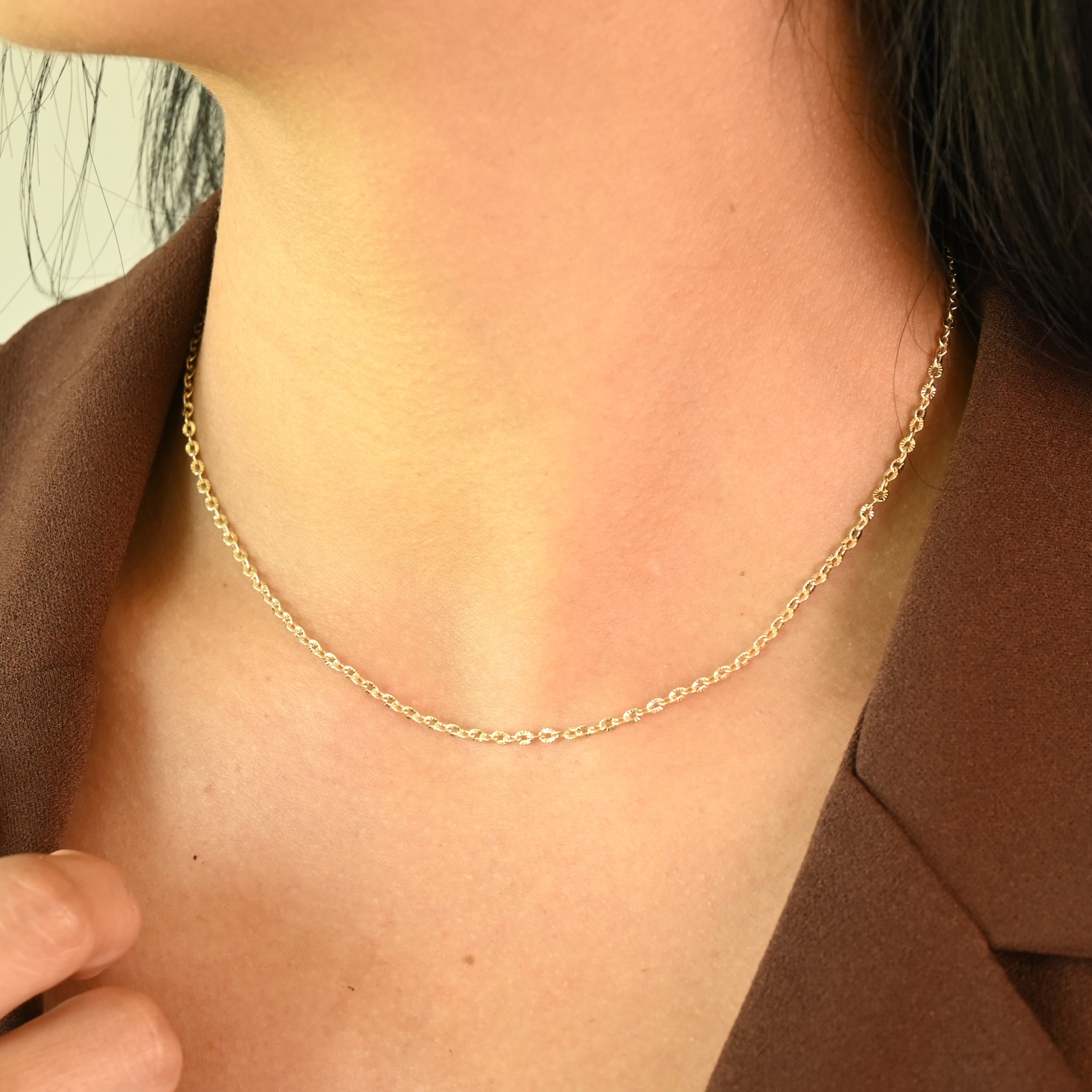 14k Diamond Cut Rolo Link Chain Necklace - 2MM