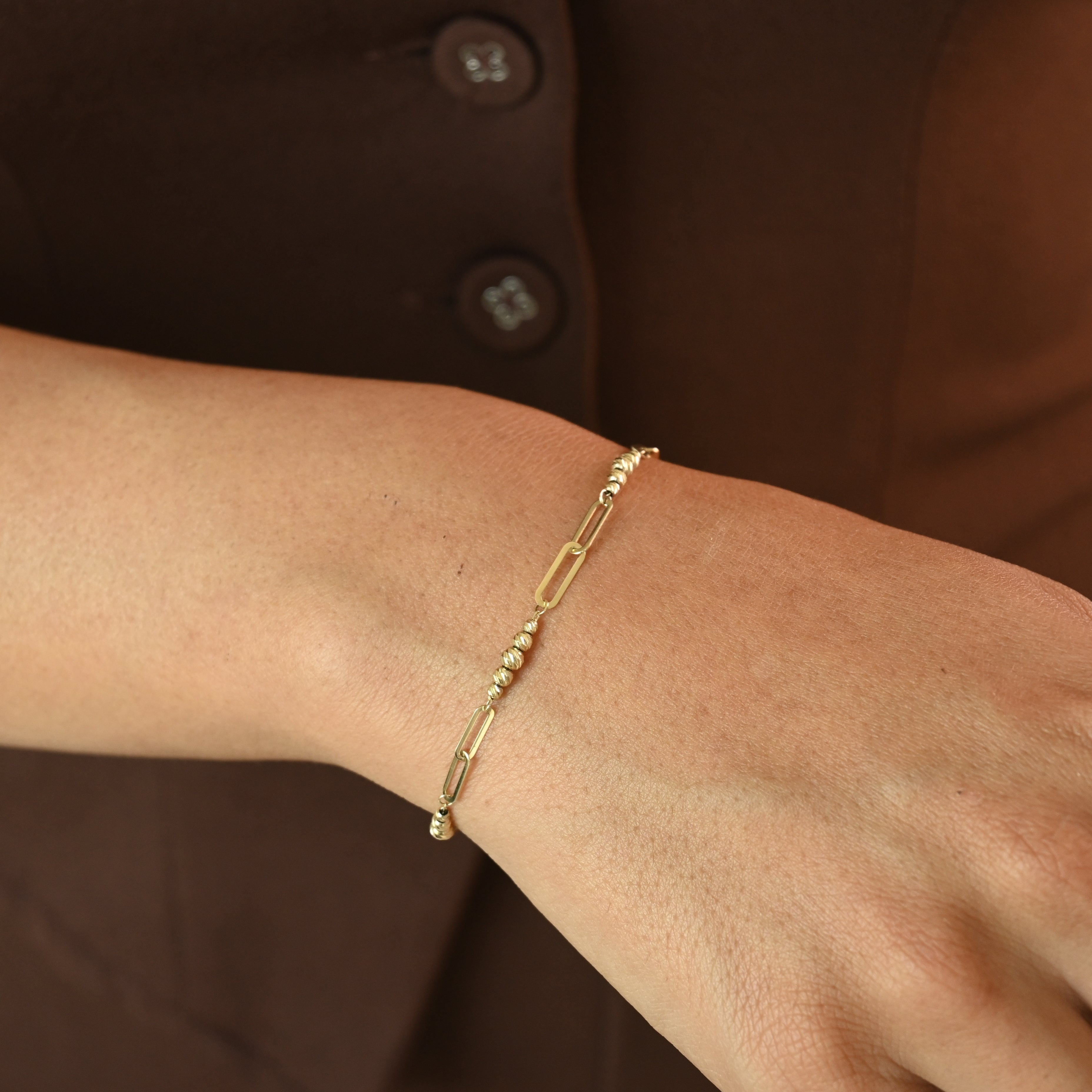 14k Paperclip Bead Bracelet