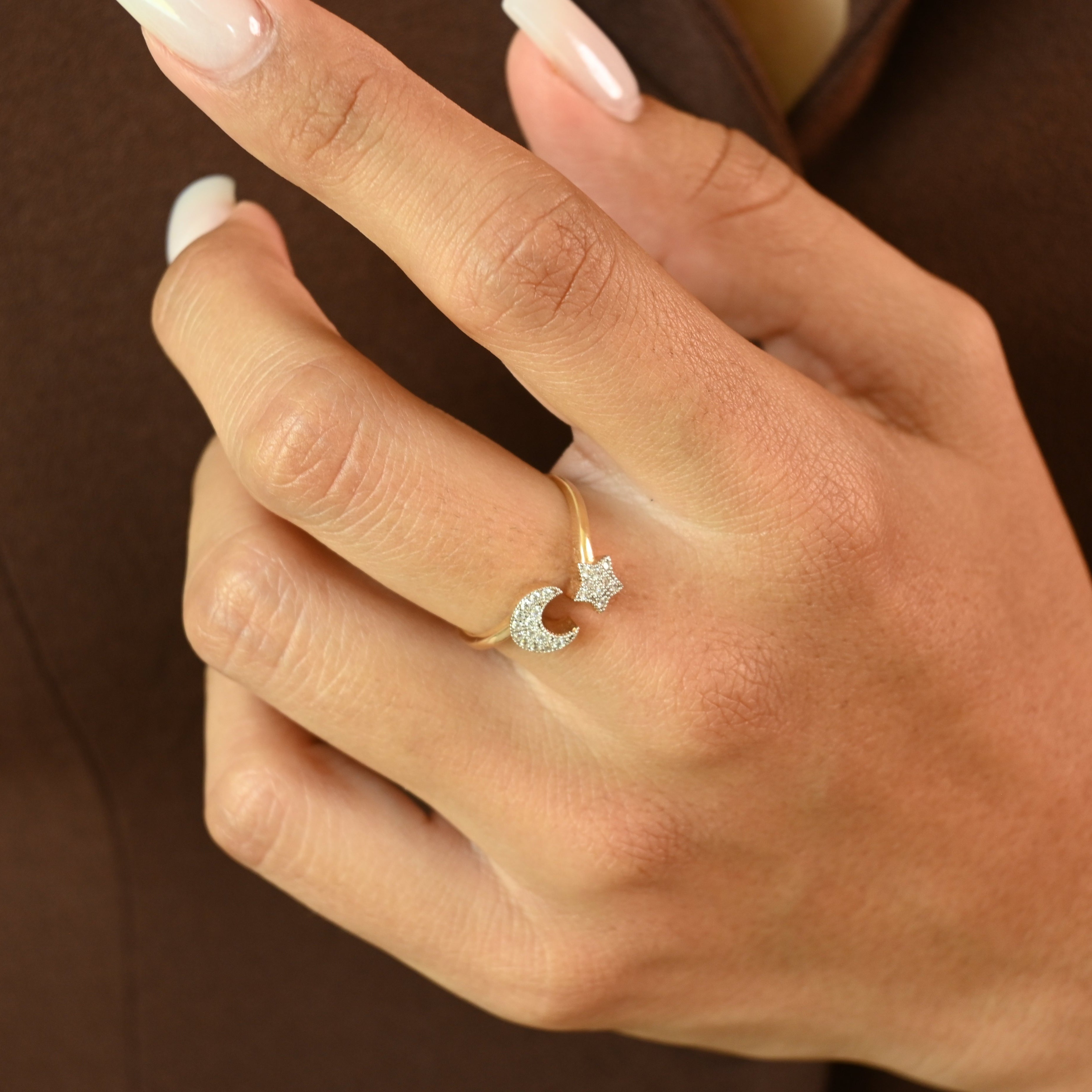 14k Moon & Star CZ Ring