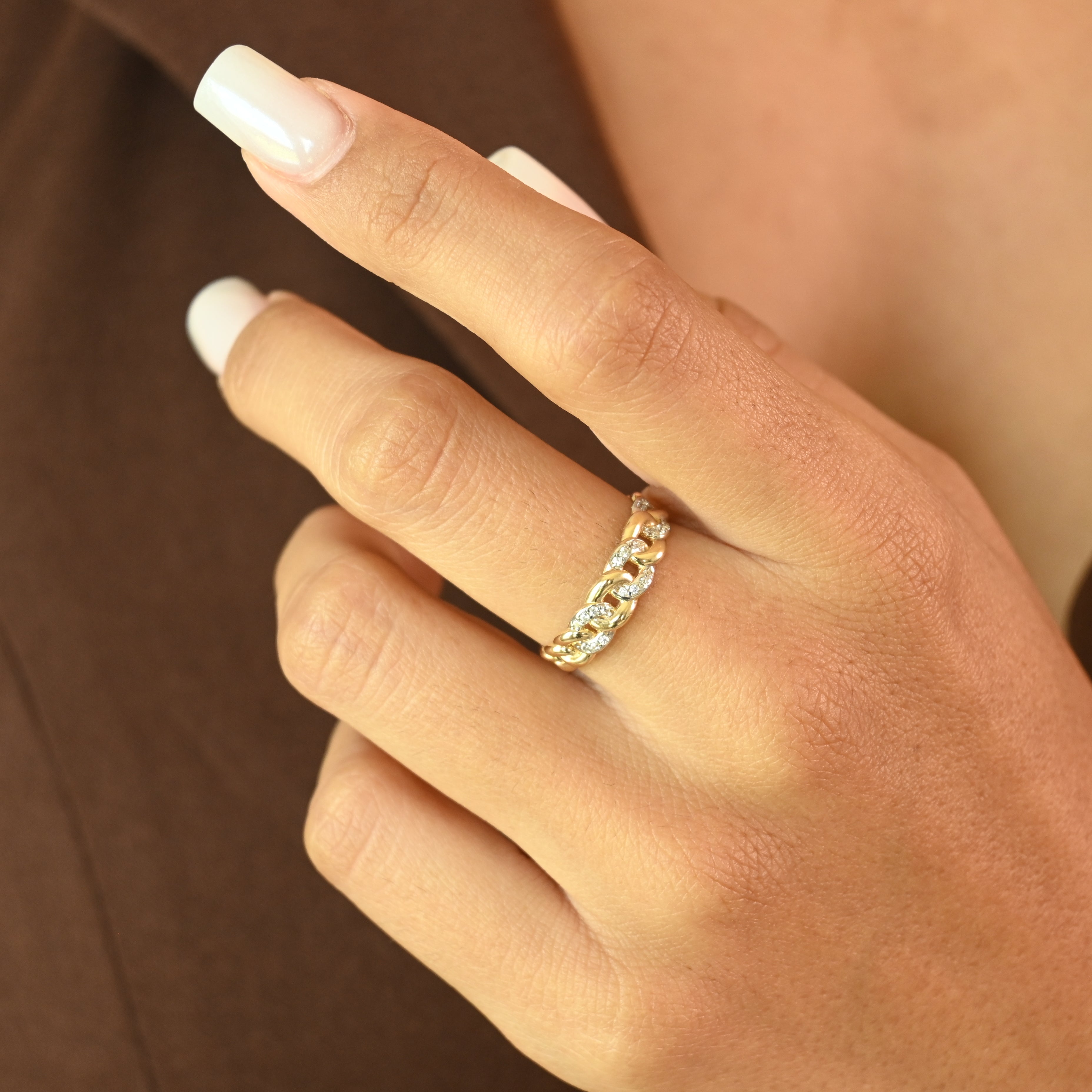 14k Pave Curb Ring