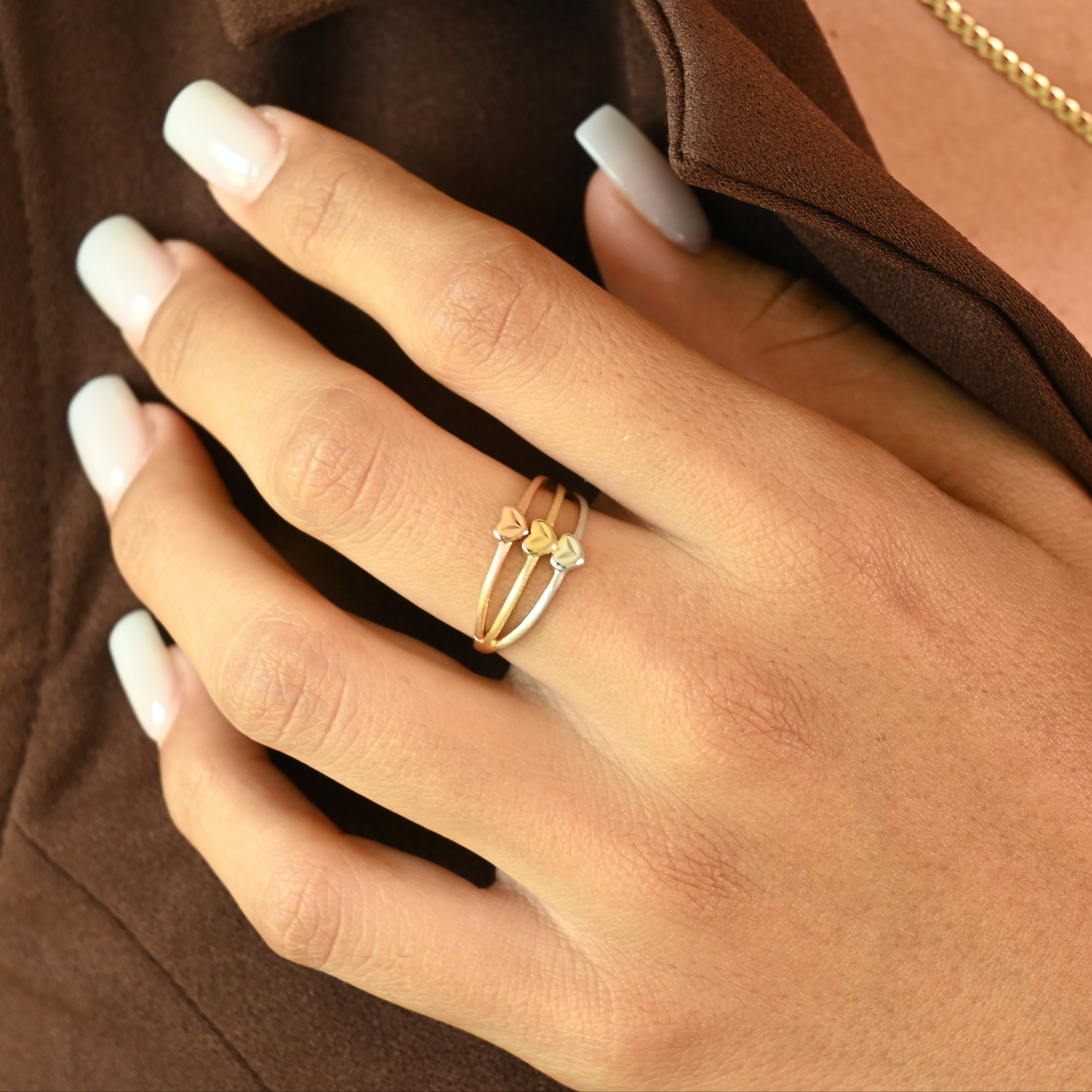 14k Triple Tricolor Heart Ring