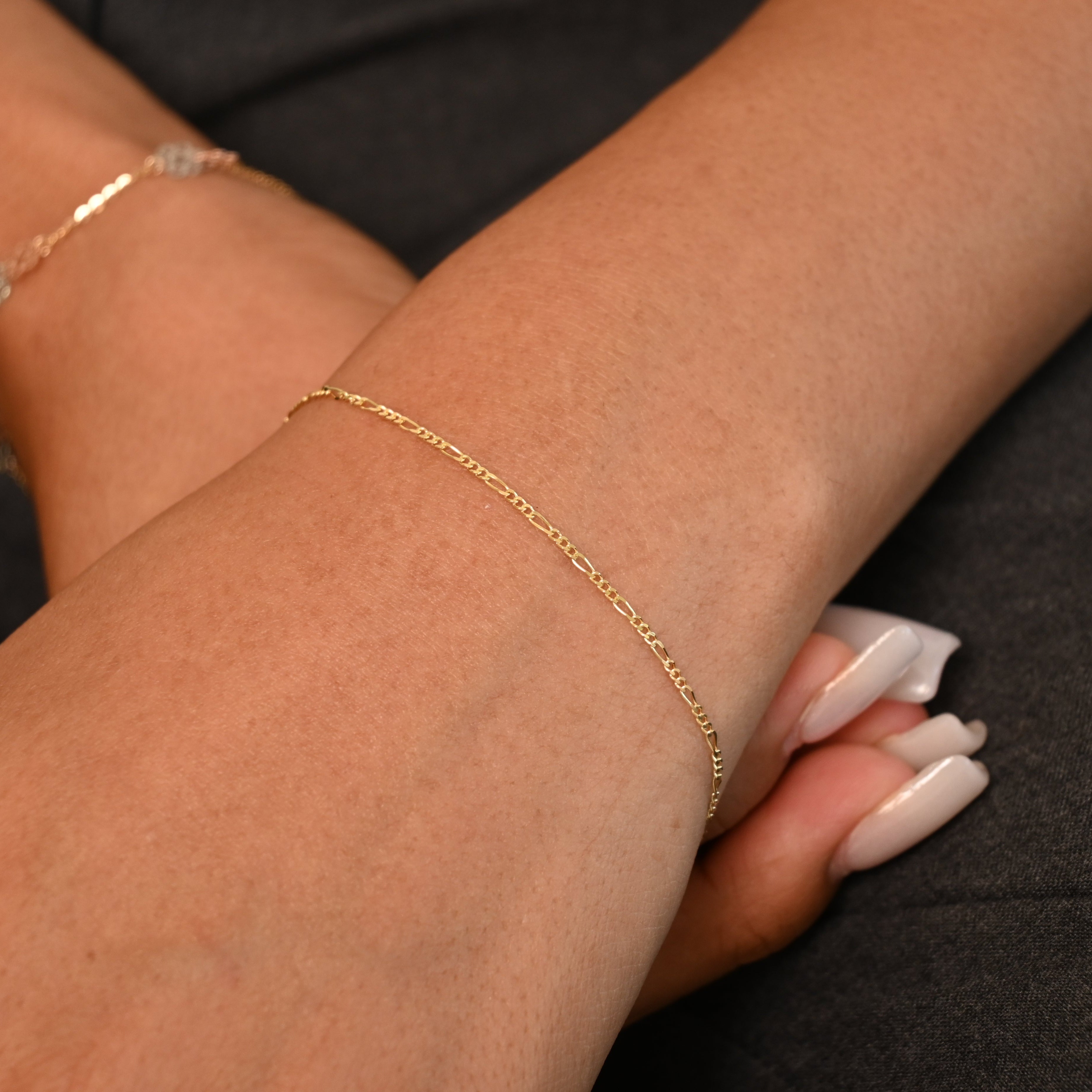 14k 1mm Figaro Bracelet