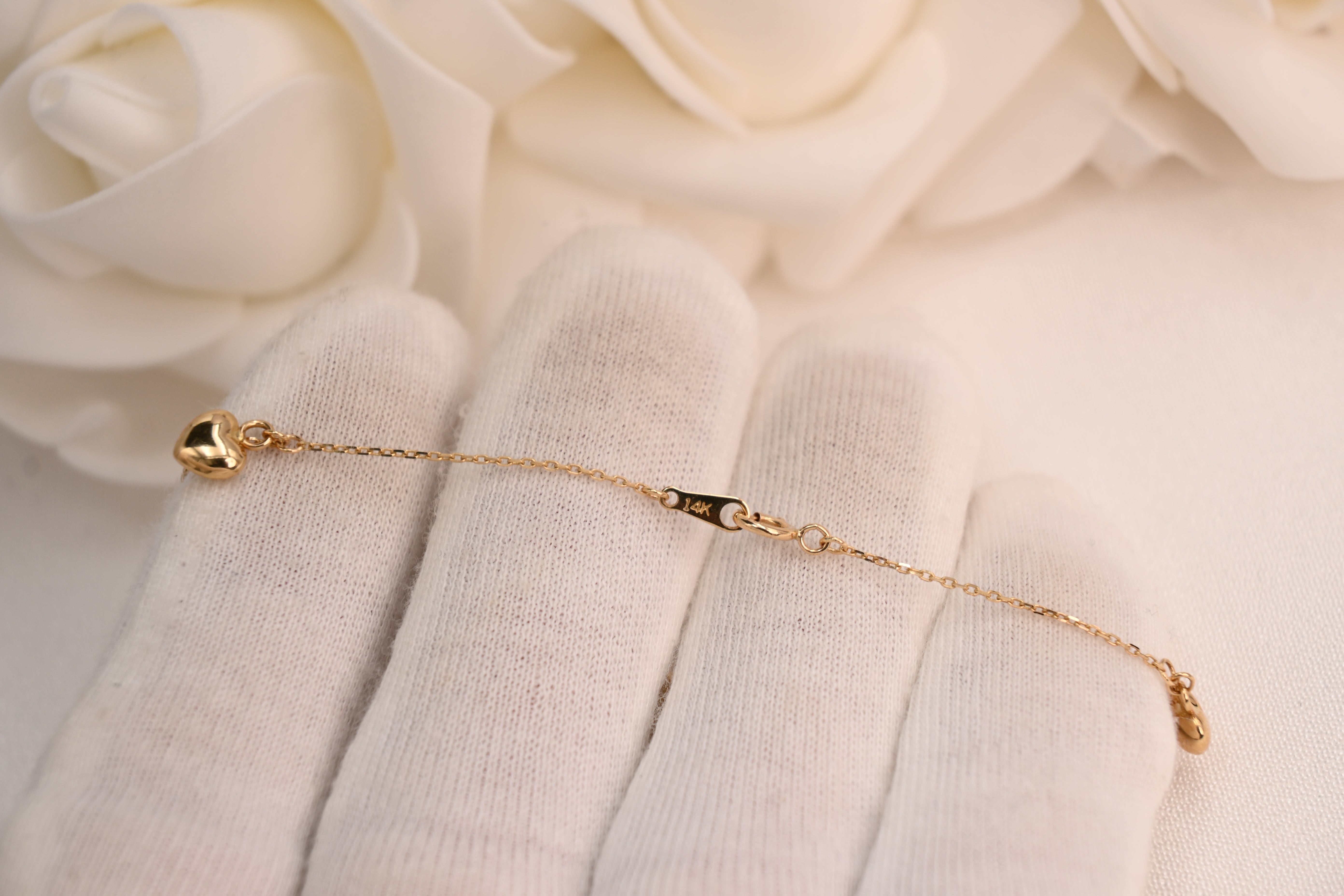 14k Dainty Hanging Hearts Bracelet