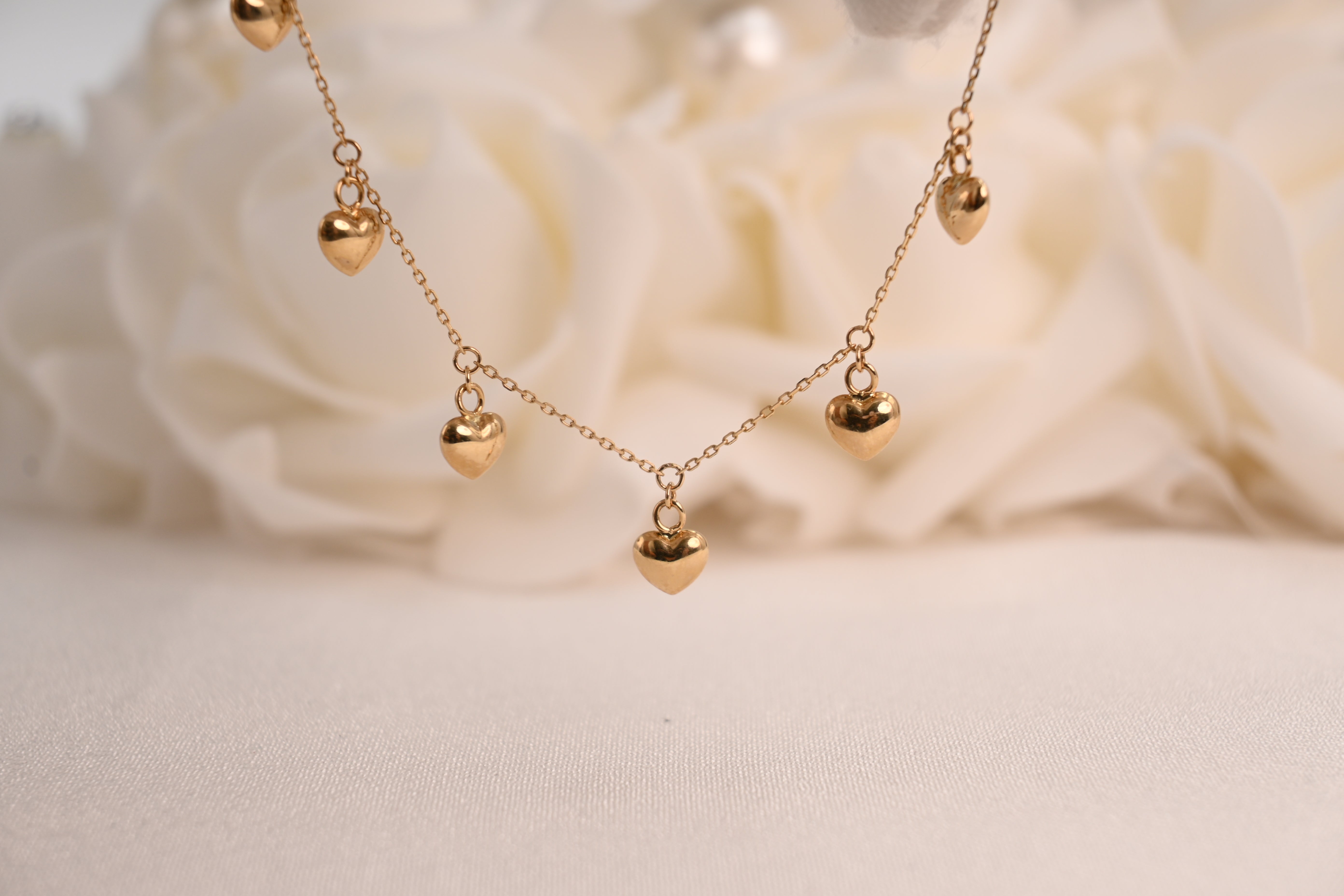 14k Dainty Hanging Hearts Bracelet