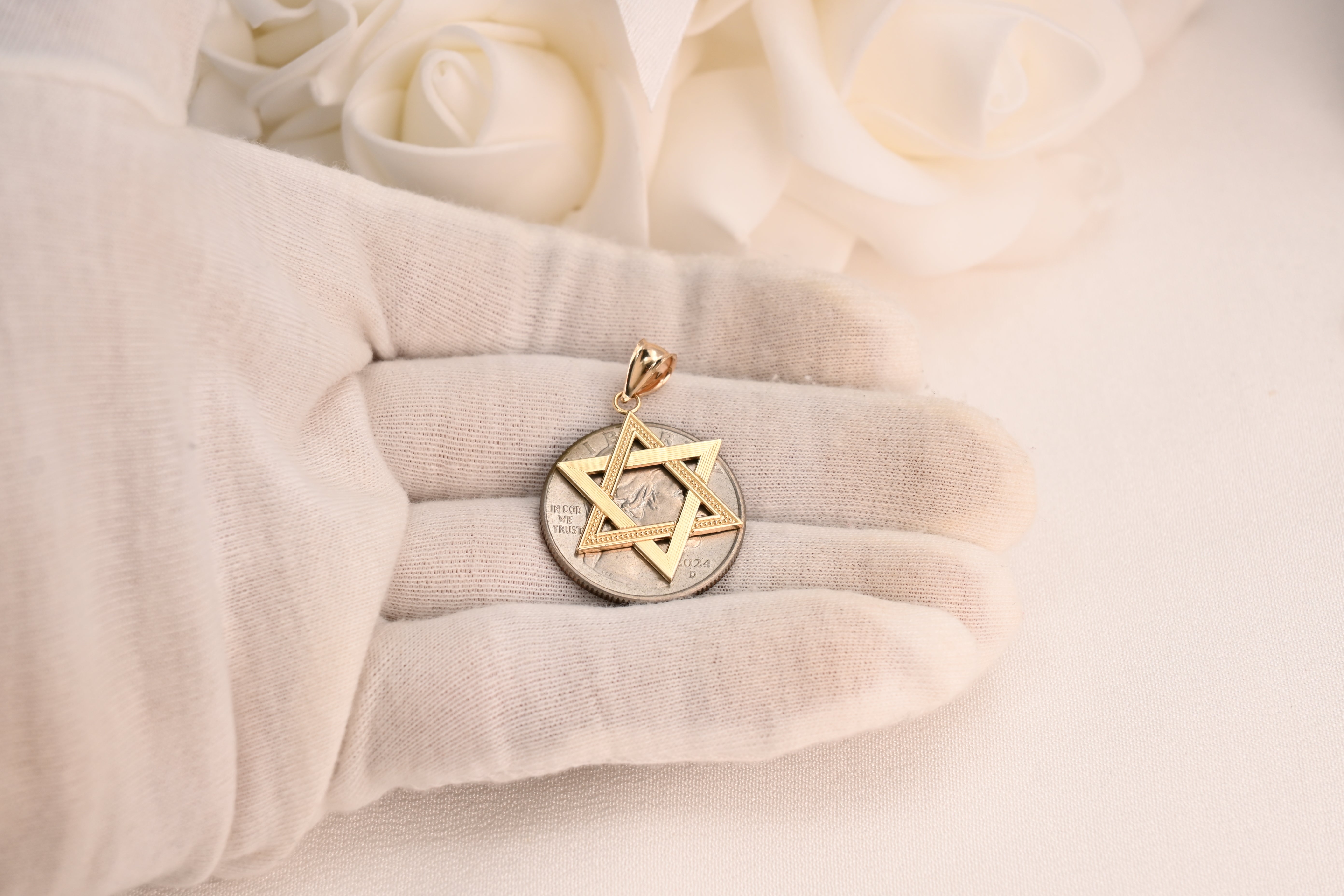 14k Gold Star Of David Pendant - 25mm