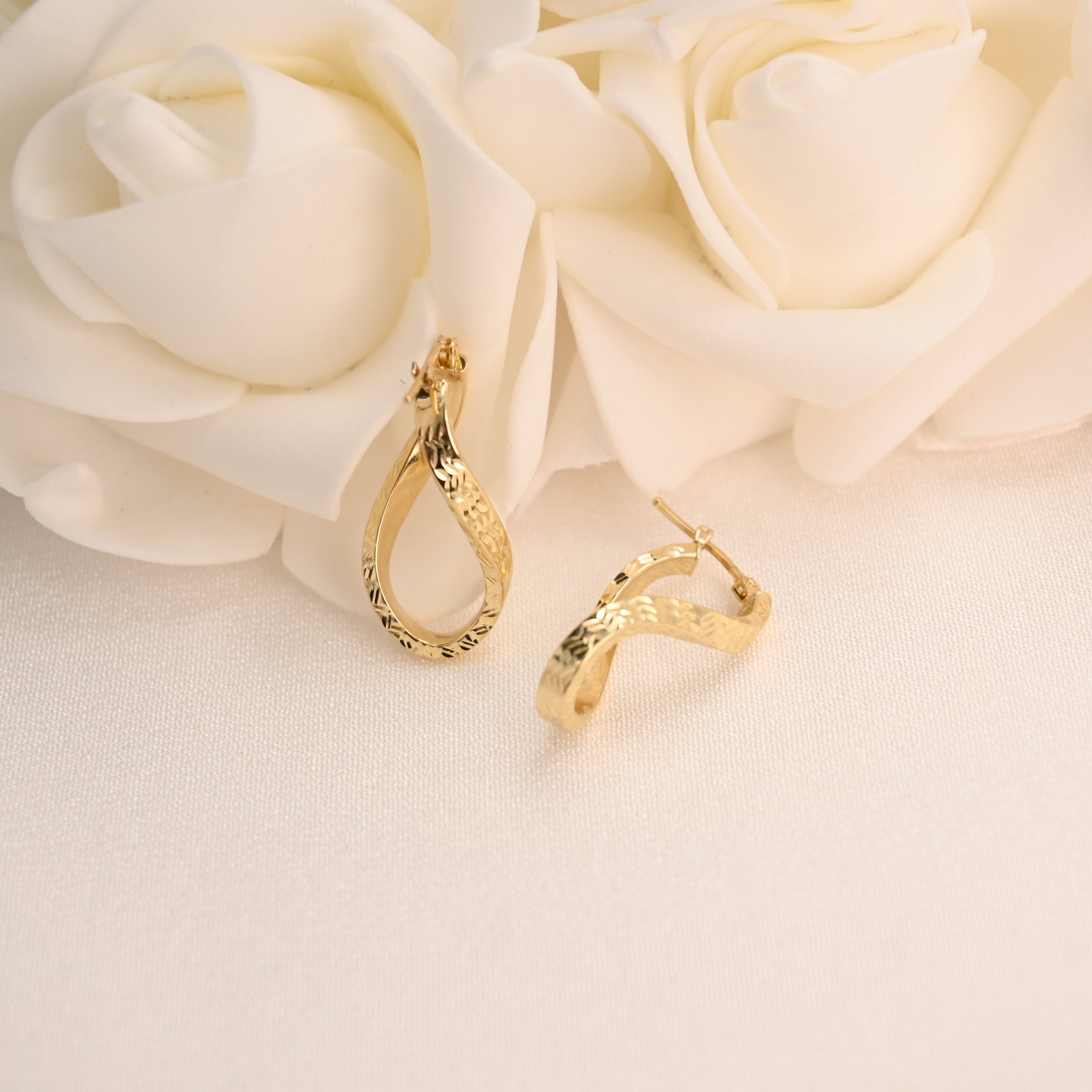 14K Twisted Teardrop Hoop Earrings