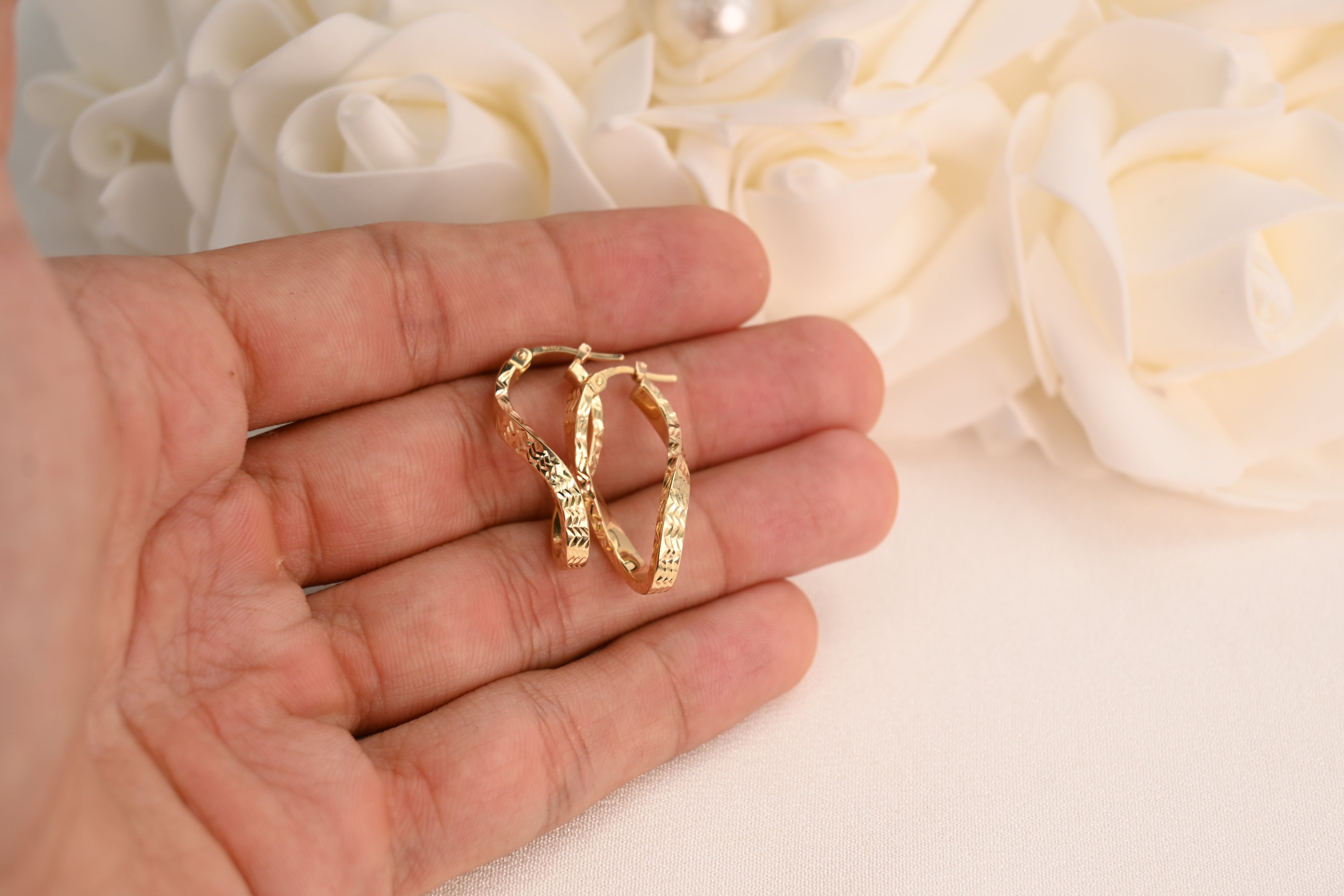 14K Twisted Teardrop Hoop Earrings