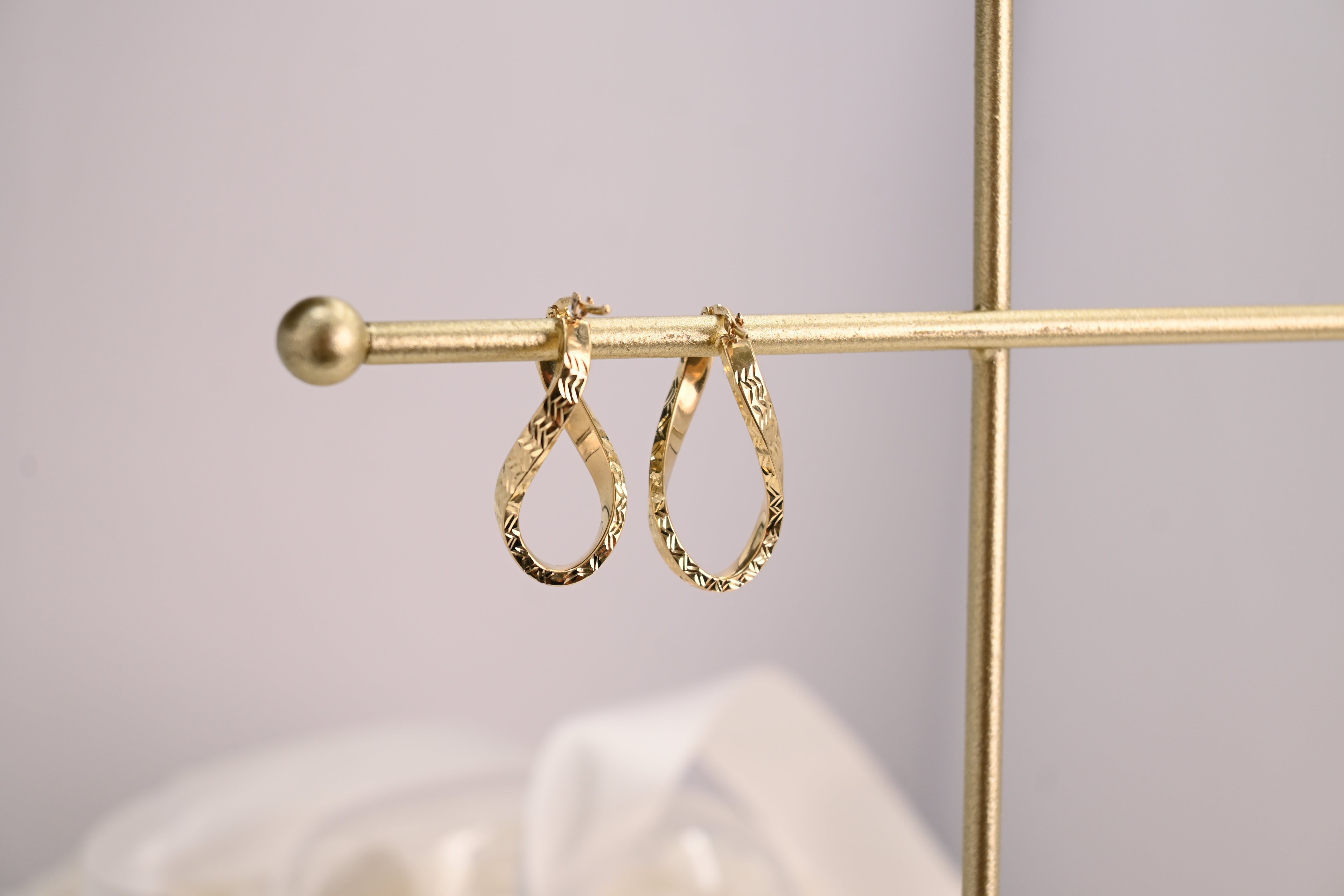 14K Twisted Teardrop Hoop Earrings