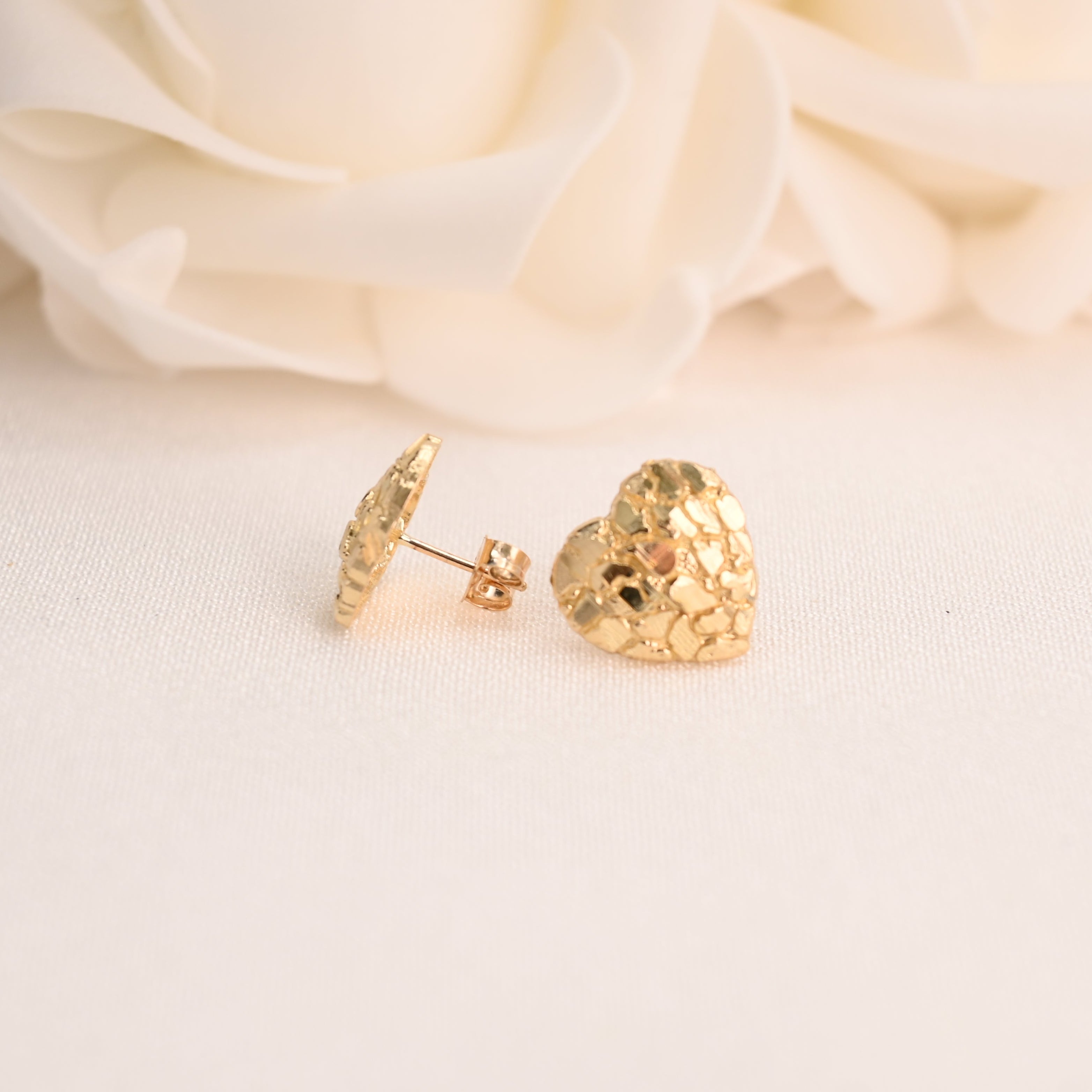 14k Heart Nugget Stud Earrings