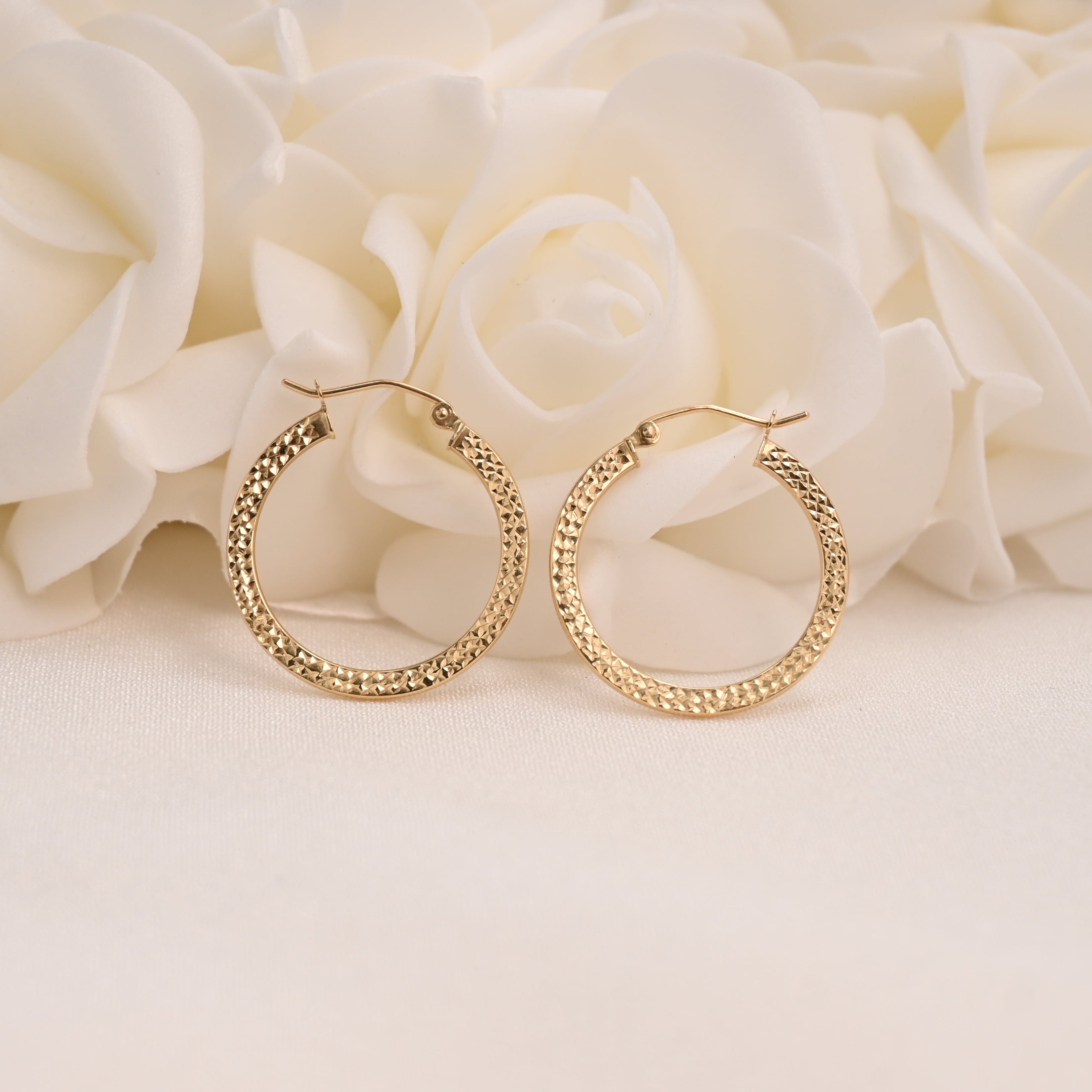 14k Diamond Cut Flat Hoops