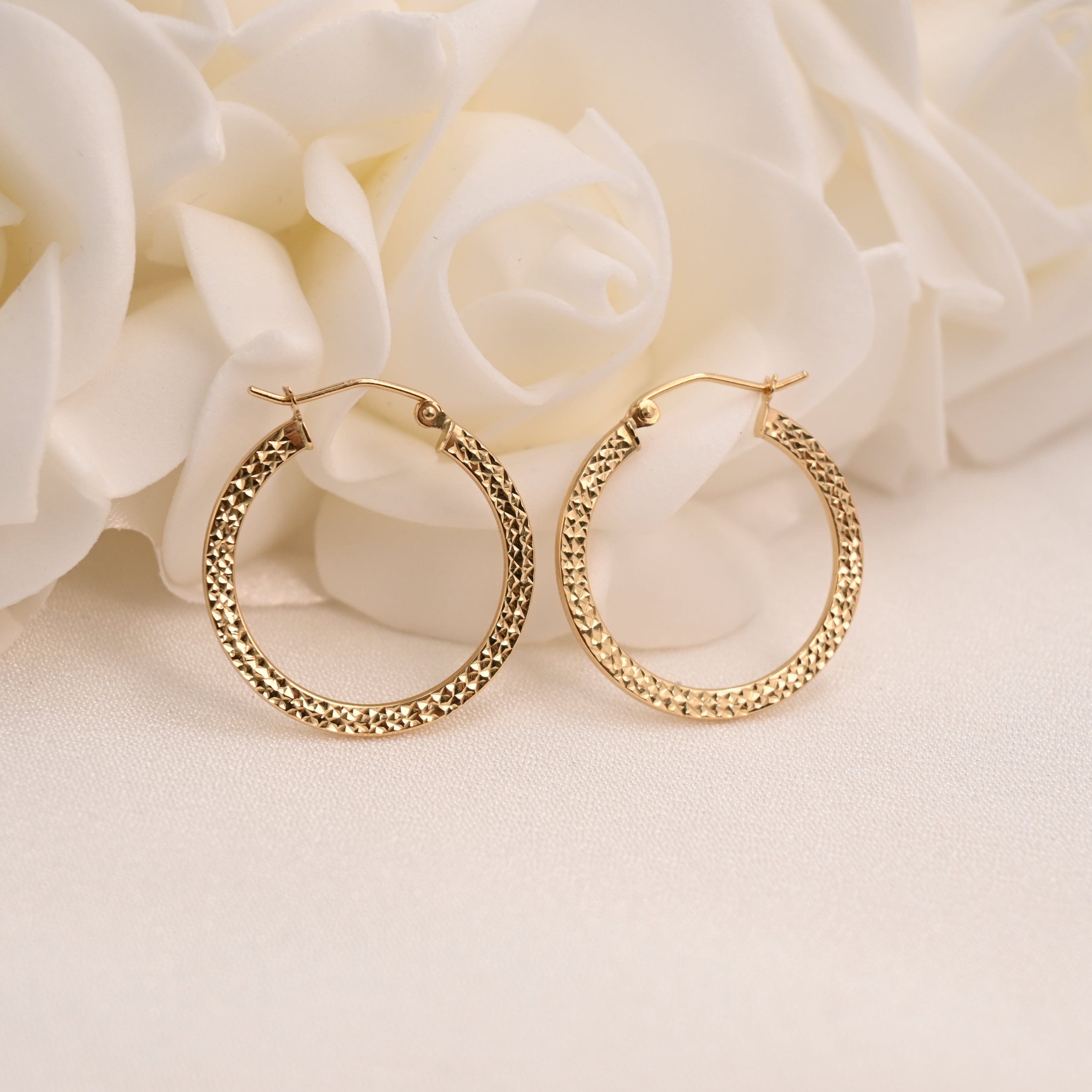 14k Diamond Cut Flat Hoops