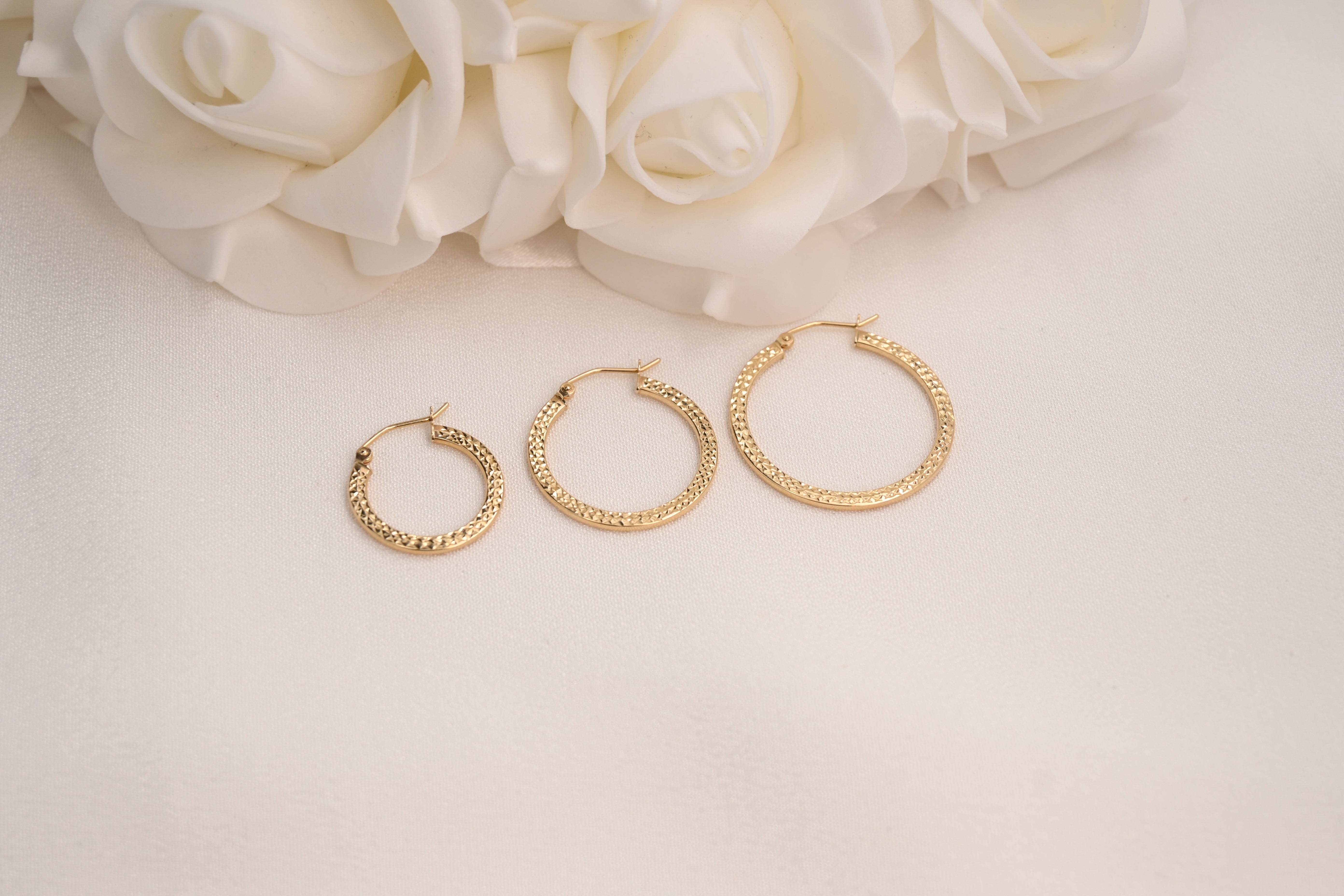 14k Diamond Cut Flat Hoops