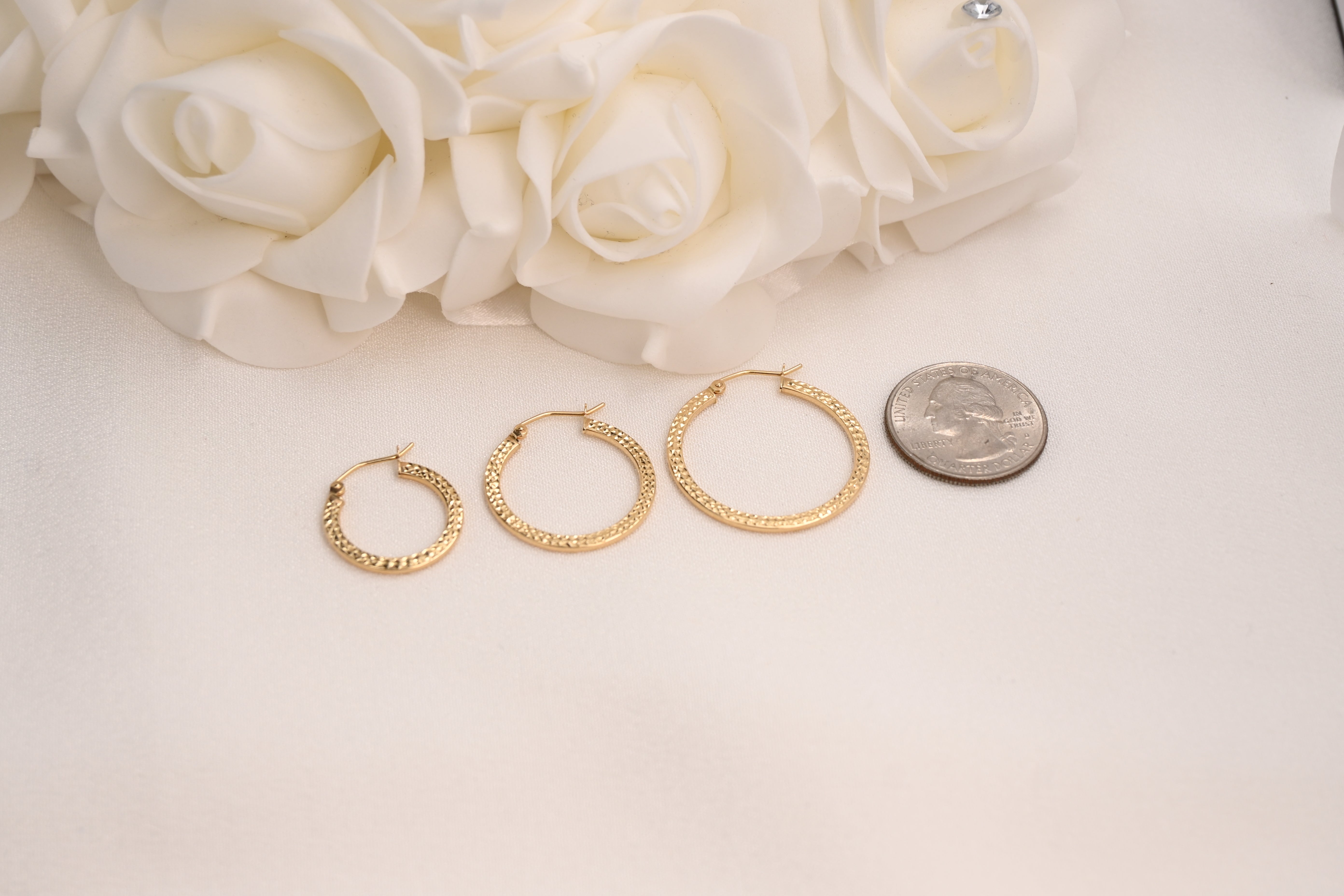 14k Diamond Cut Flat Hoops