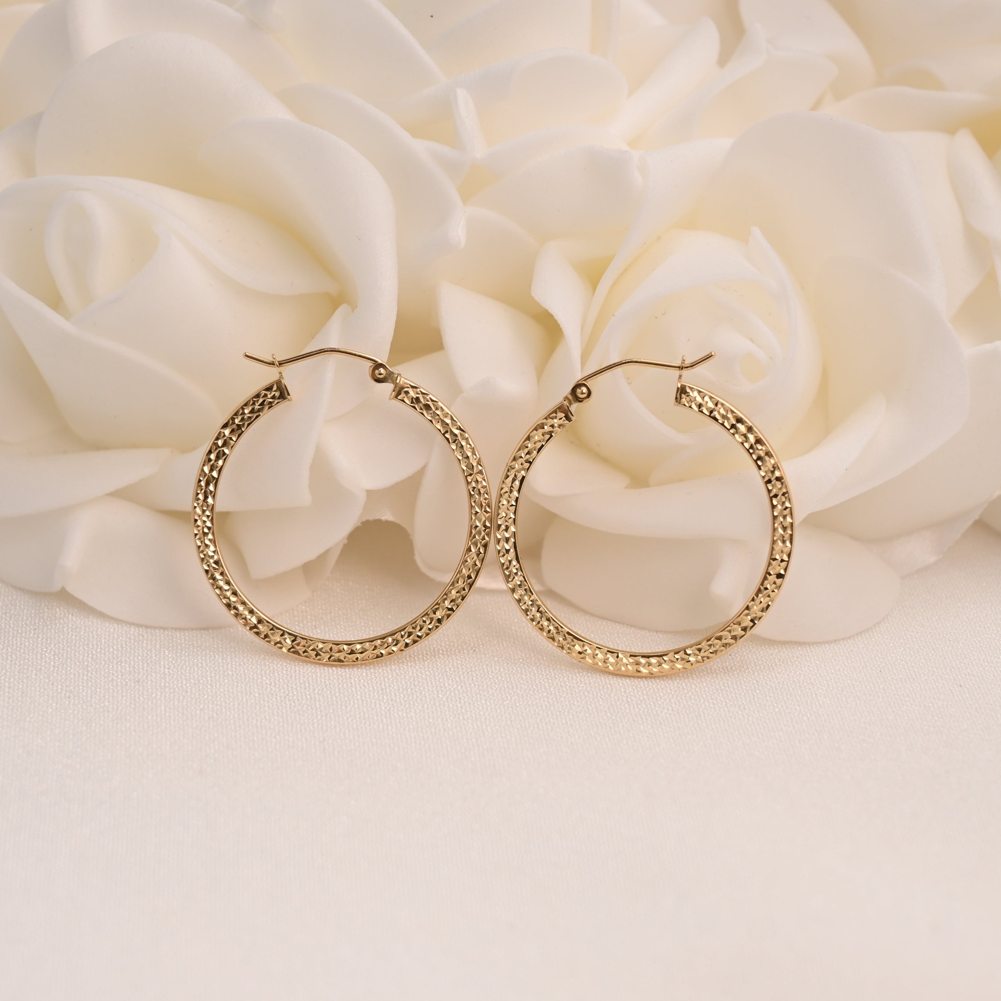 14k Diamond Cut Flat Hoops