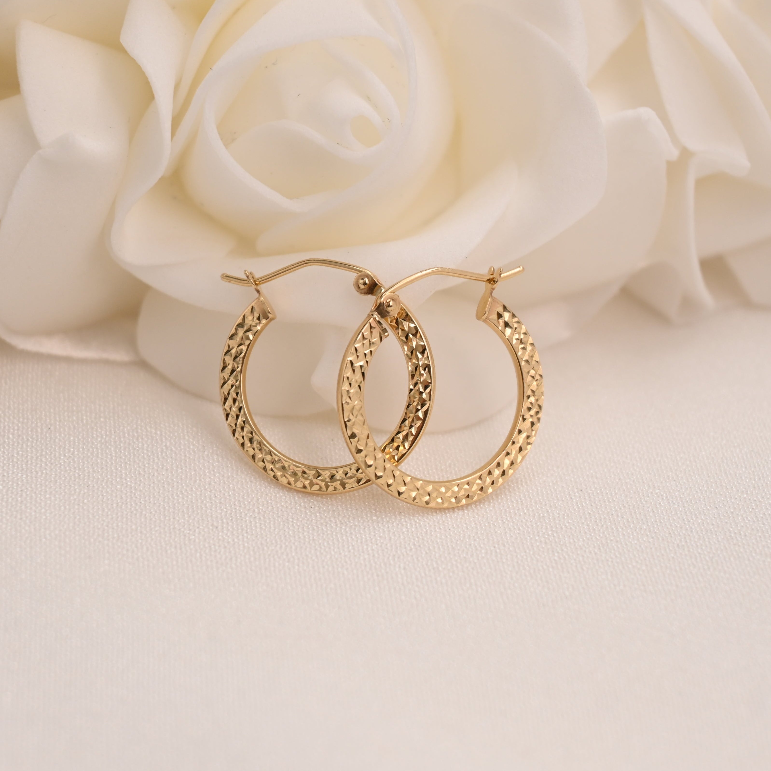 14k Diamond Cut Flat Hoops