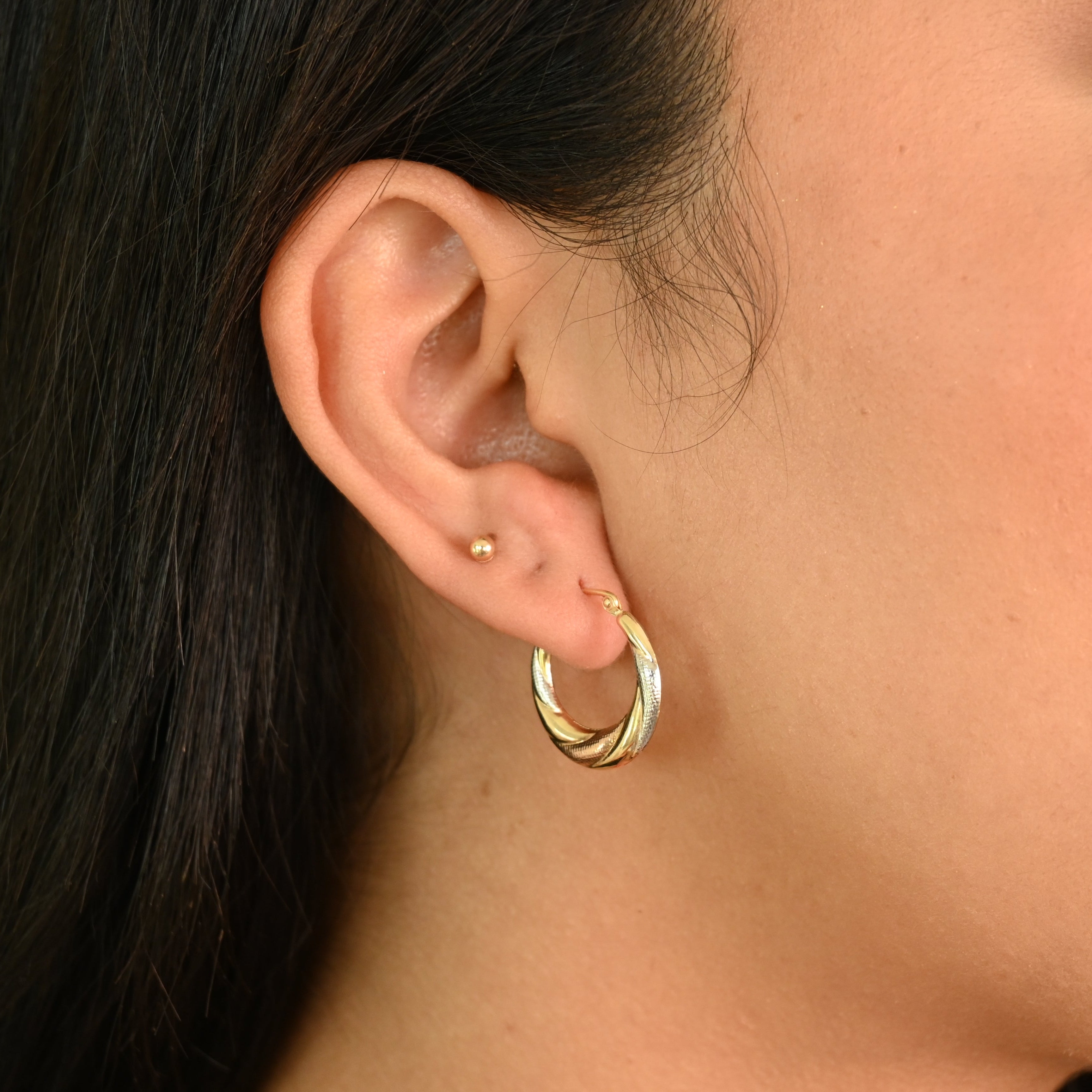 Pendientes de aro tricolor de 14 quilates