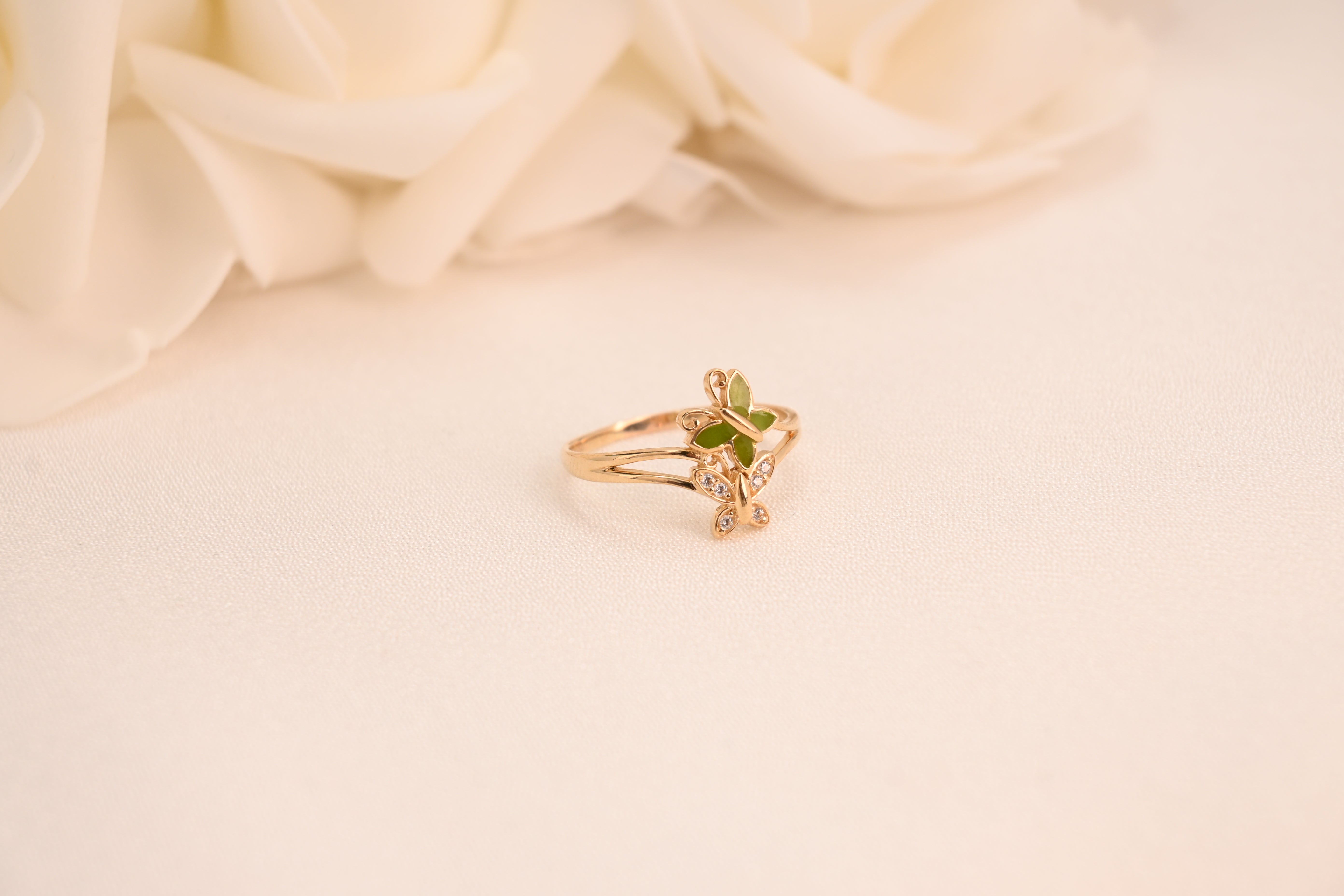 14k Gold Butterflies Enamel Ring
