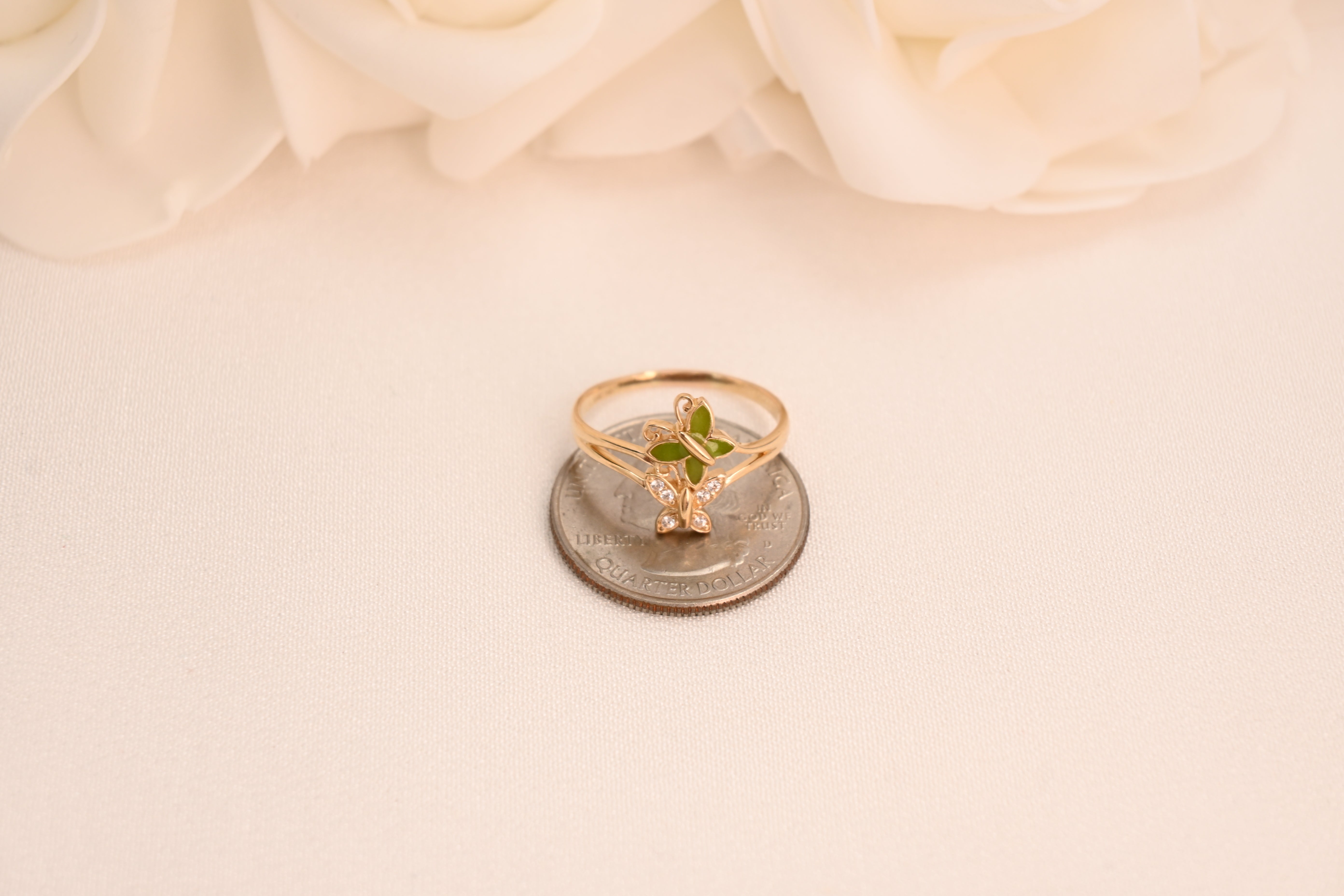 14k Gold Butterflies Enamel Ring
