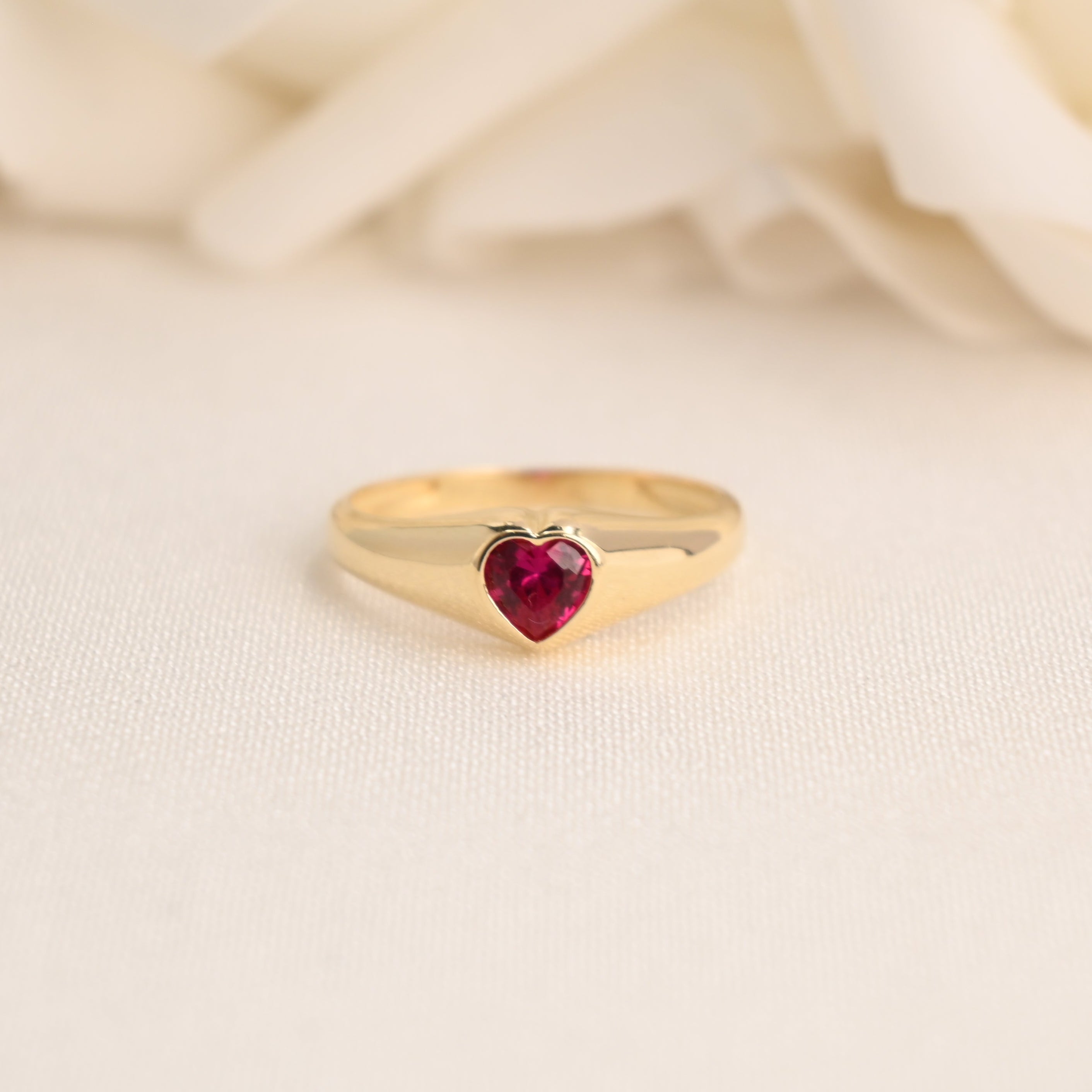14k Signet Ruby Heart Ring