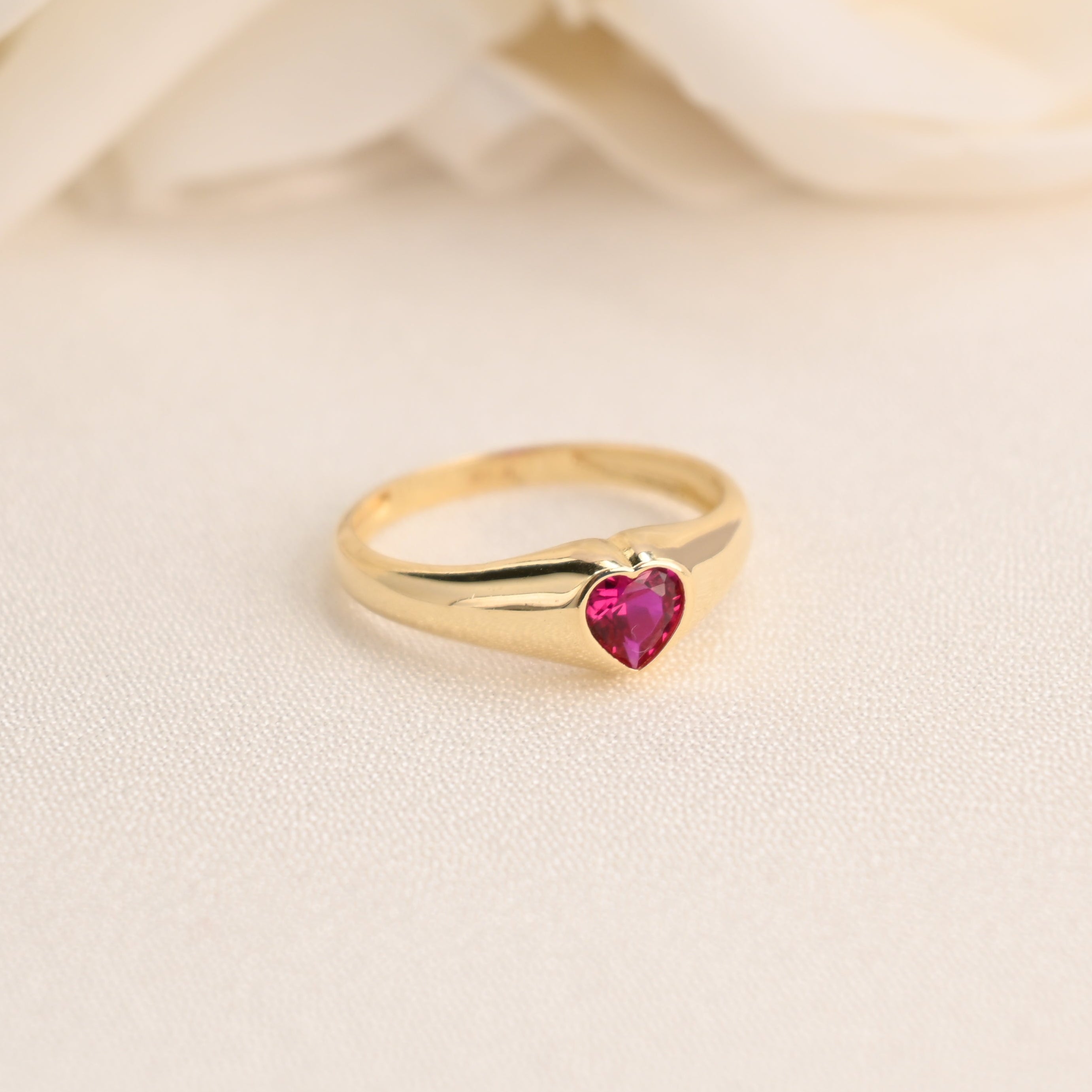 14k Signet Ruby Heart Ring