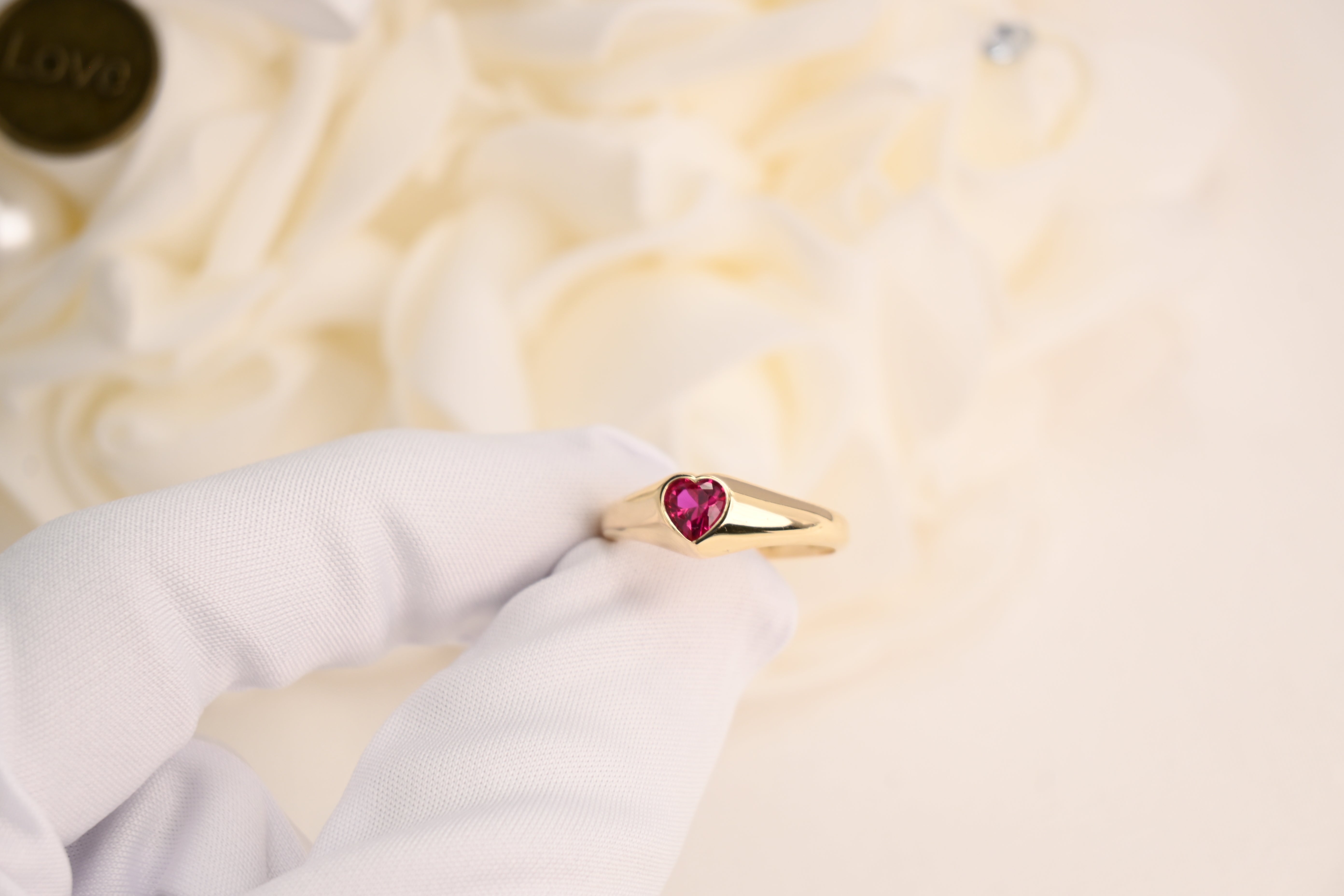 14k Signet Ruby Heart Ring
