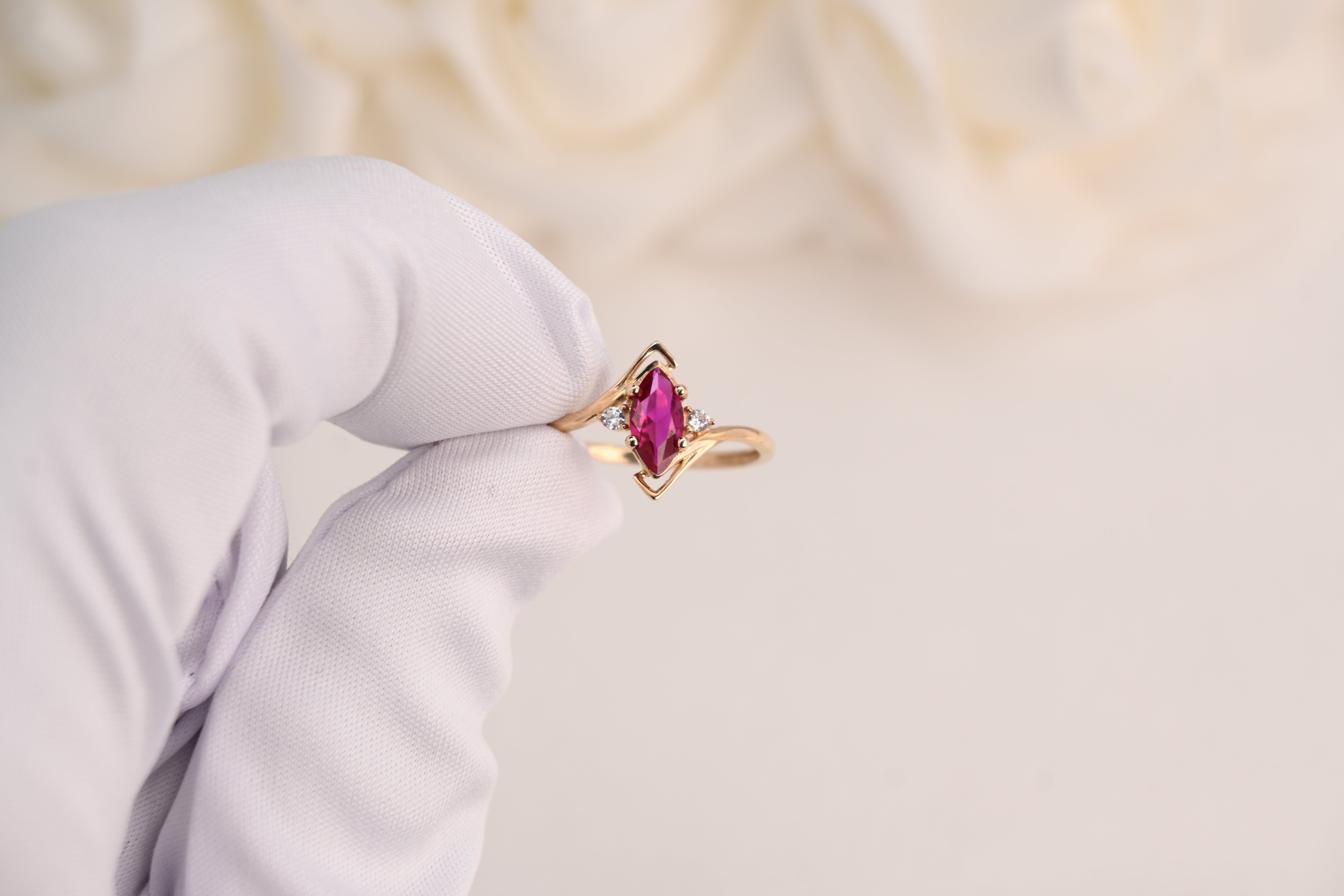 14k Marquise Simulated Ruby
