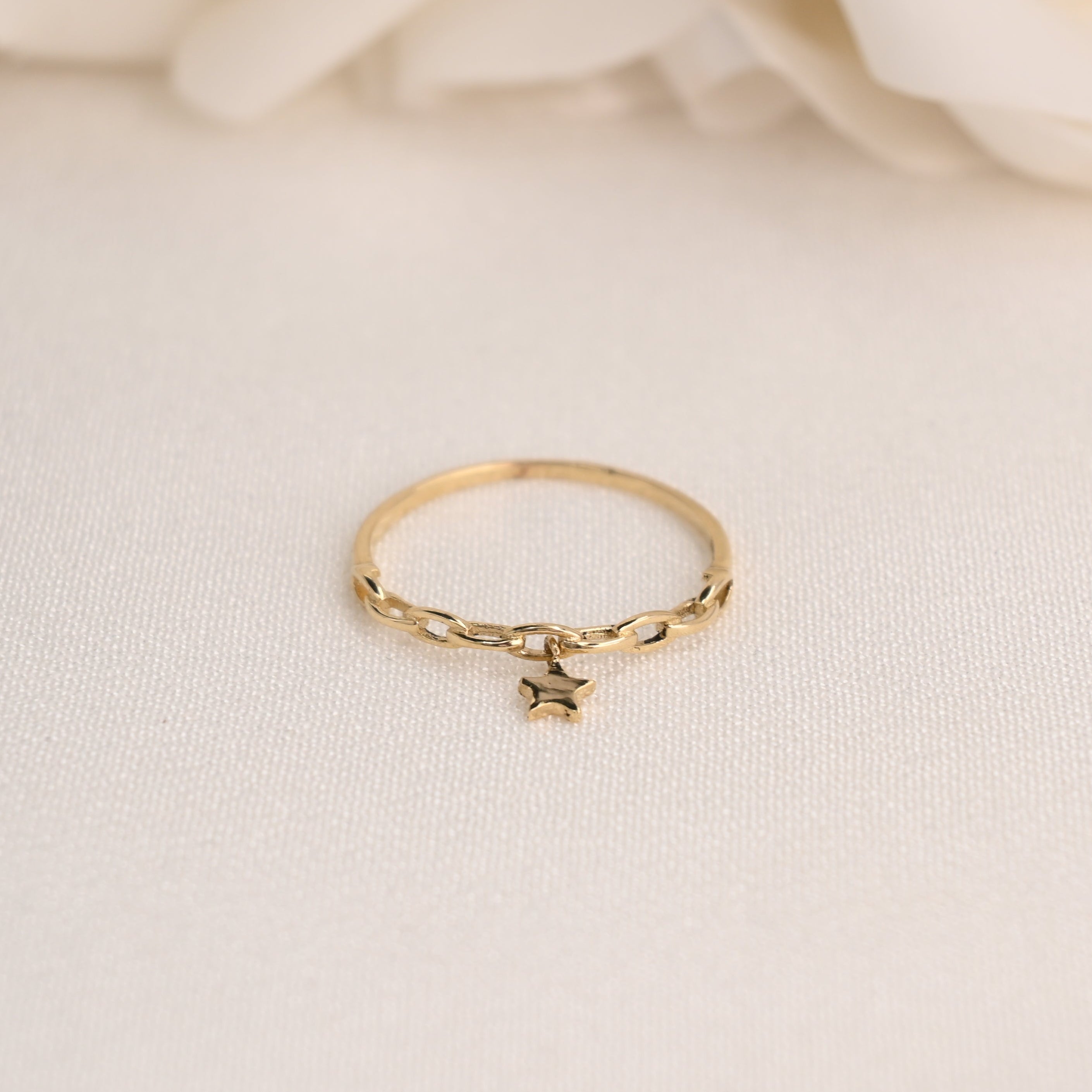 14k Hanging Star Paperclip Ring