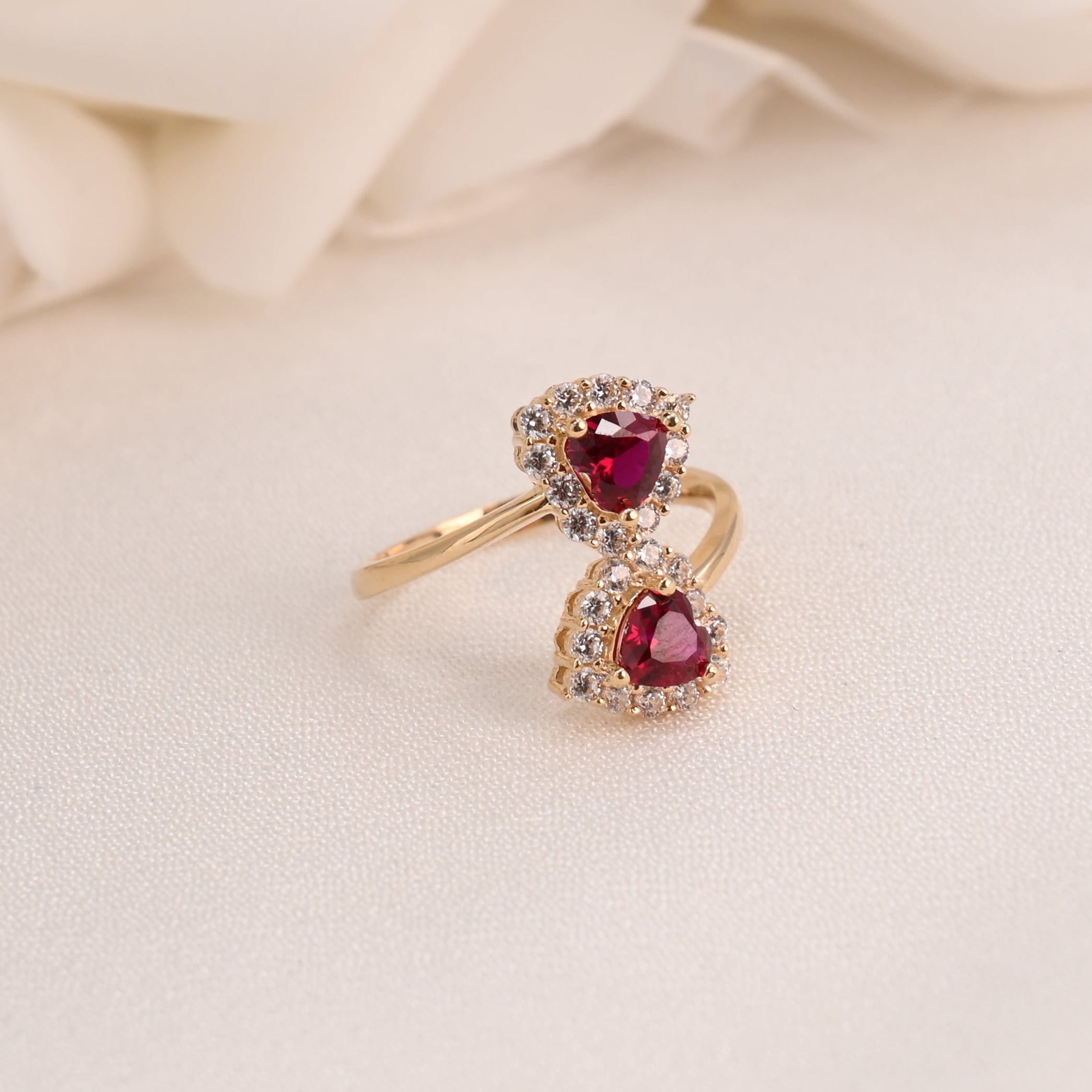 14k Hearts Simulated Ruby Ring