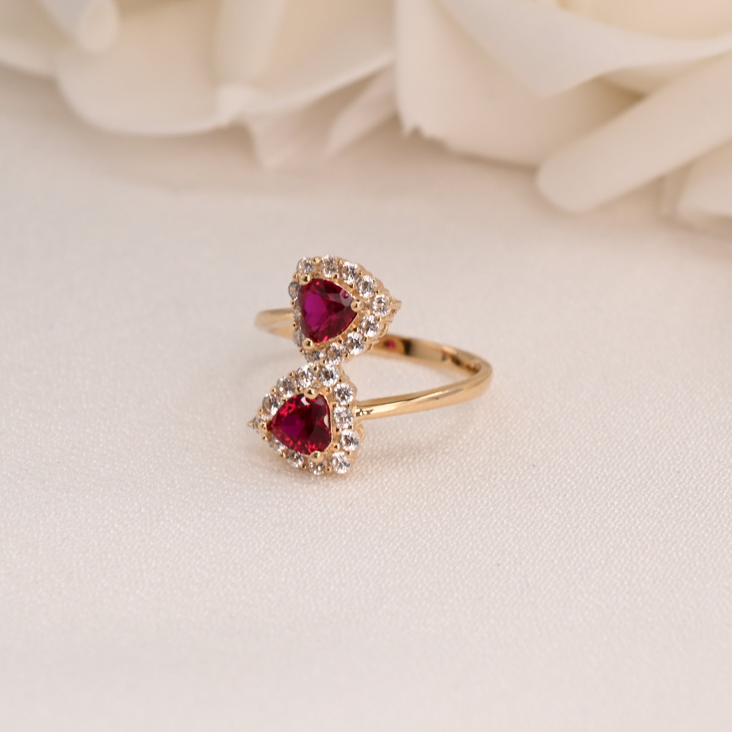 14k Hearts Simulated Ruby Ring