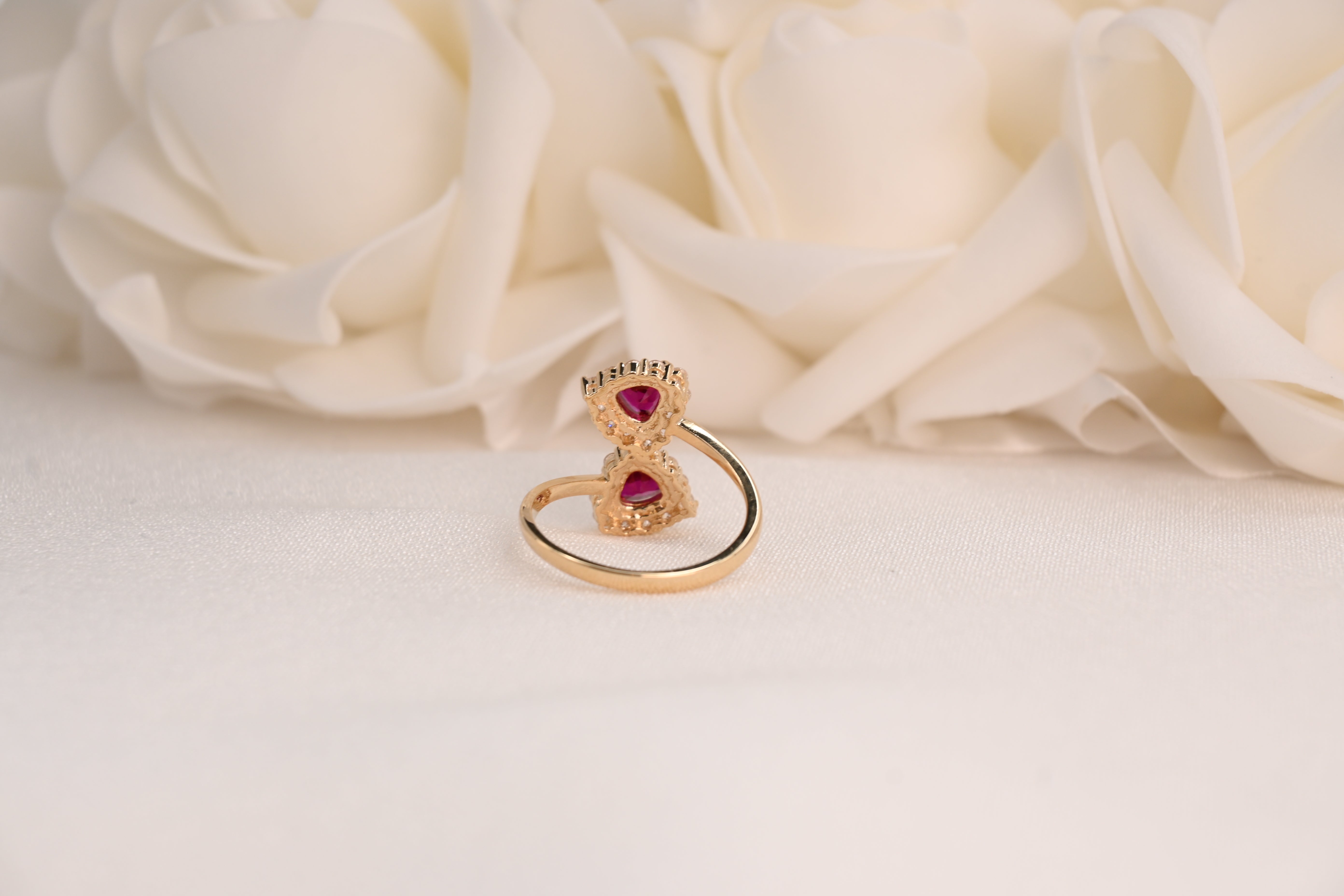 14k Hearts Simulated Ruby Ring