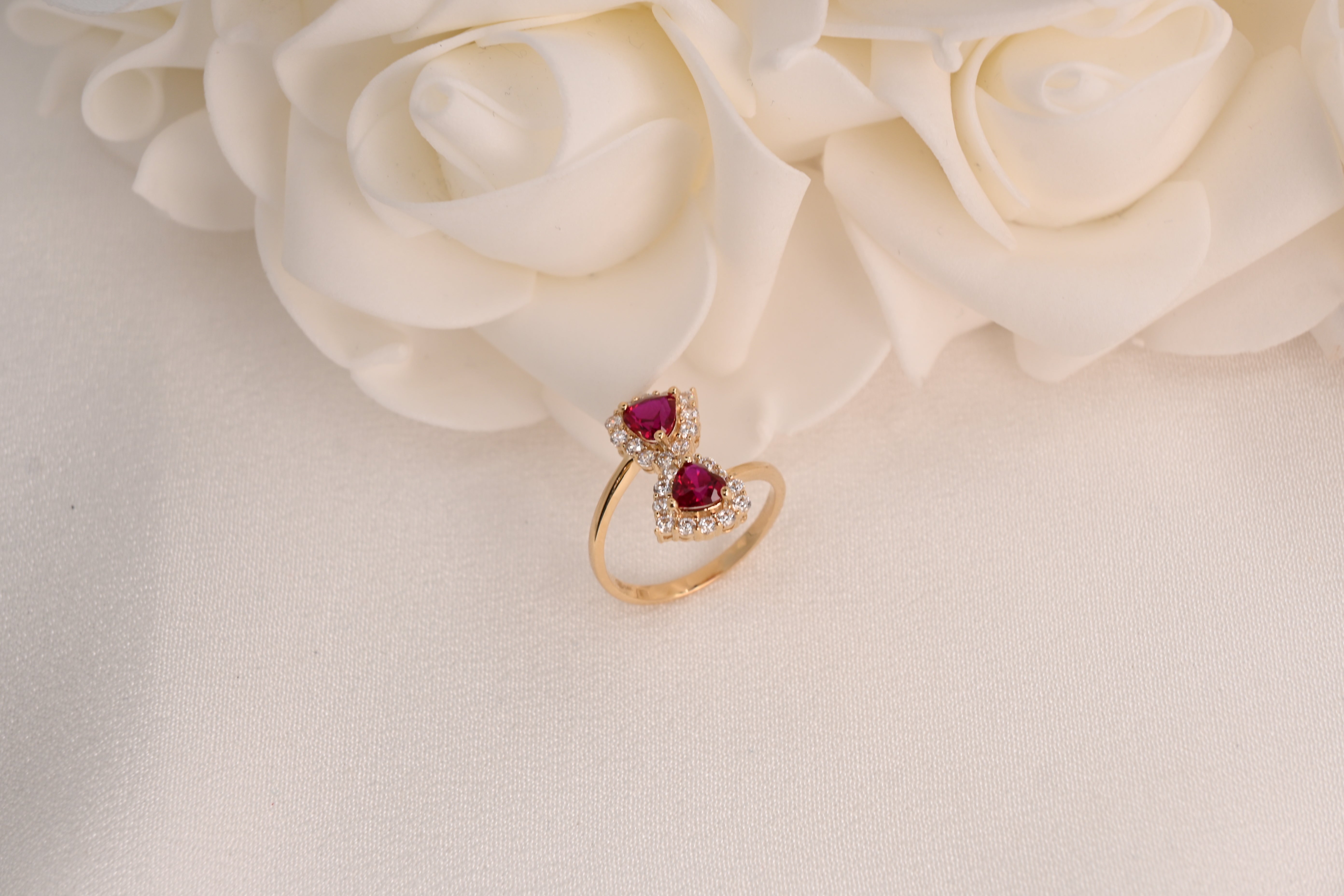 14k Hearts Simulated Ruby Ring