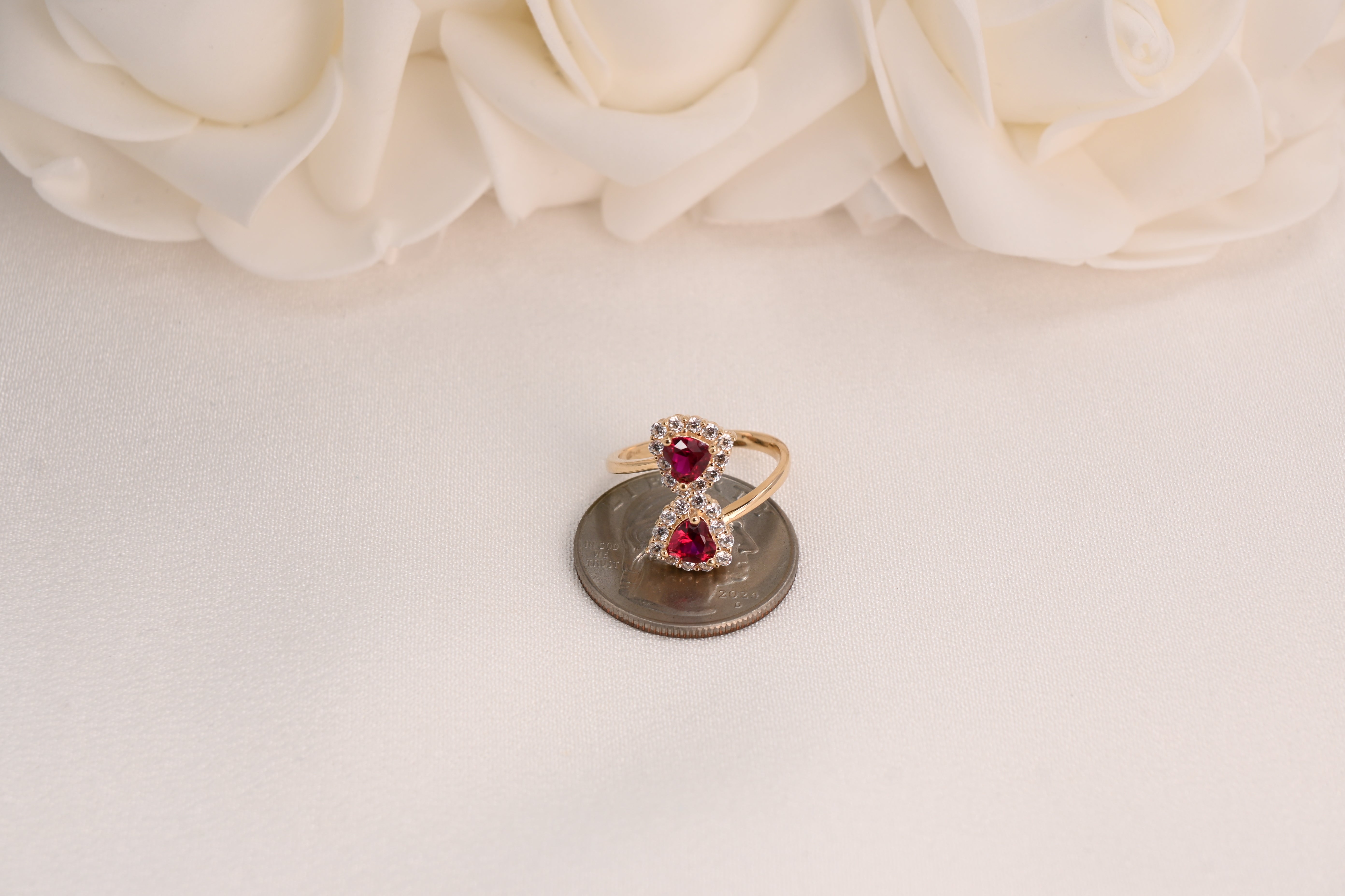 14k Hearts Simulated Ruby Ring