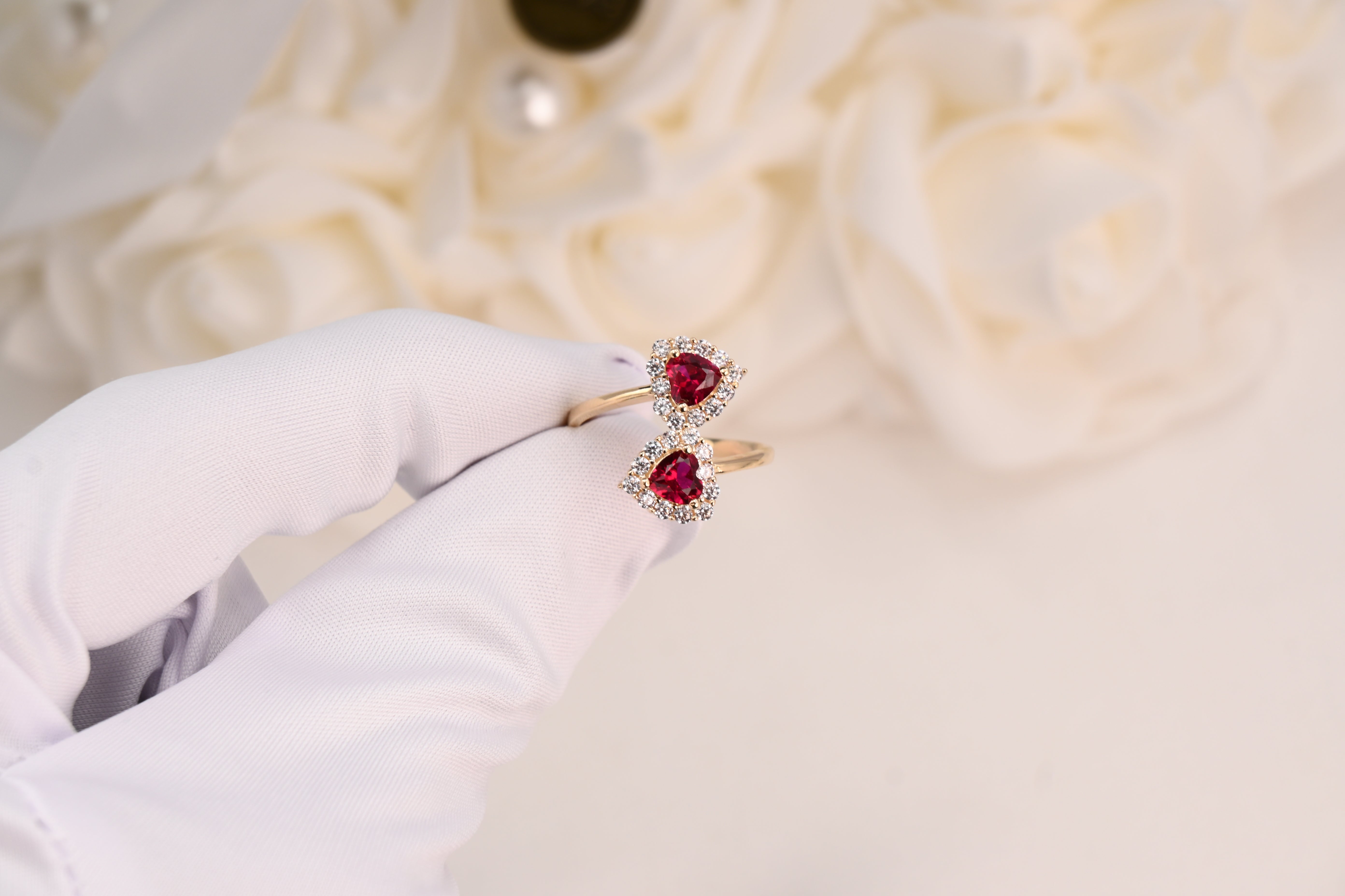 14k Hearts Simulated Ruby Ring
