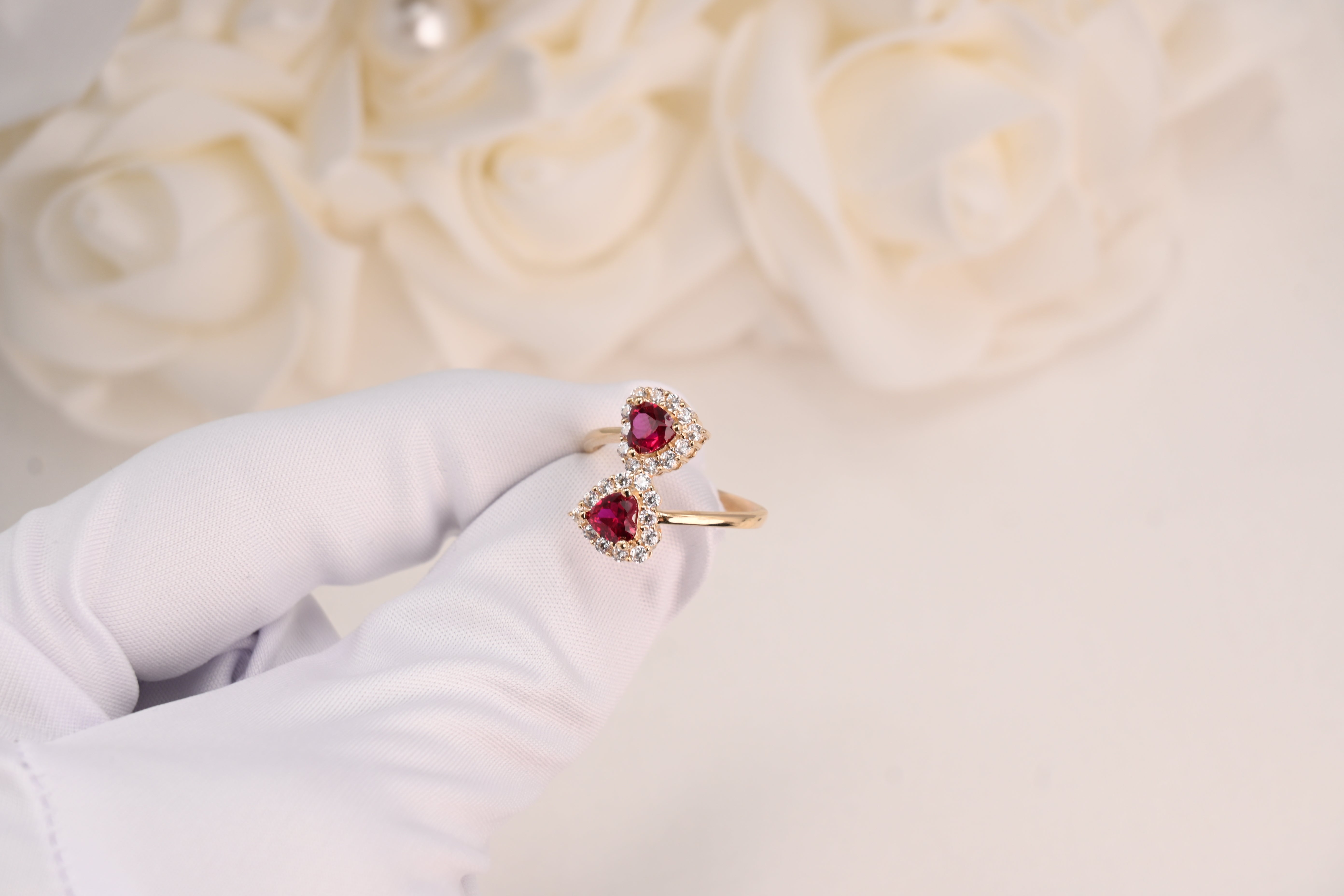 14k Hearts Simulated Ruby Ring