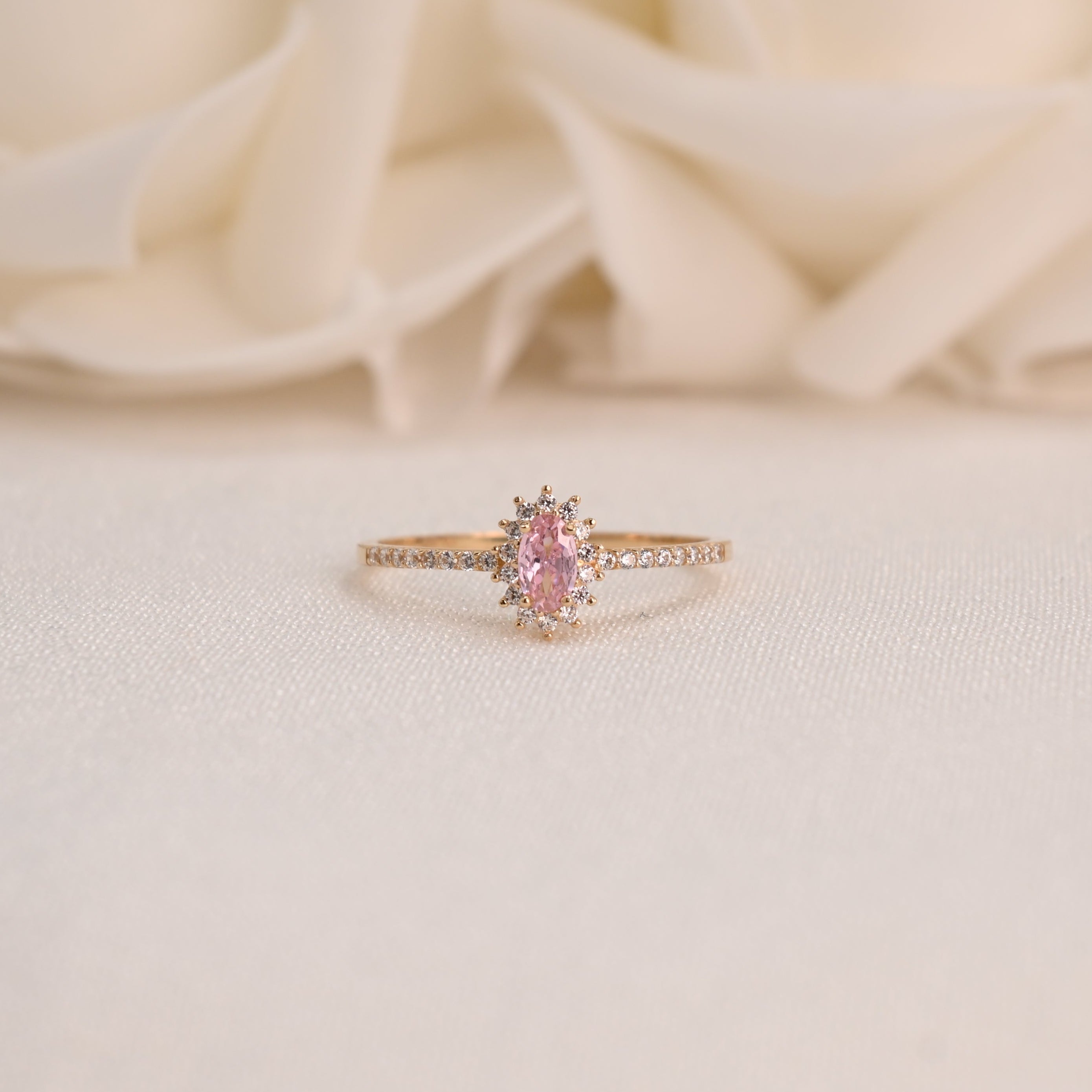 14k Dainty Oval Pink Ring